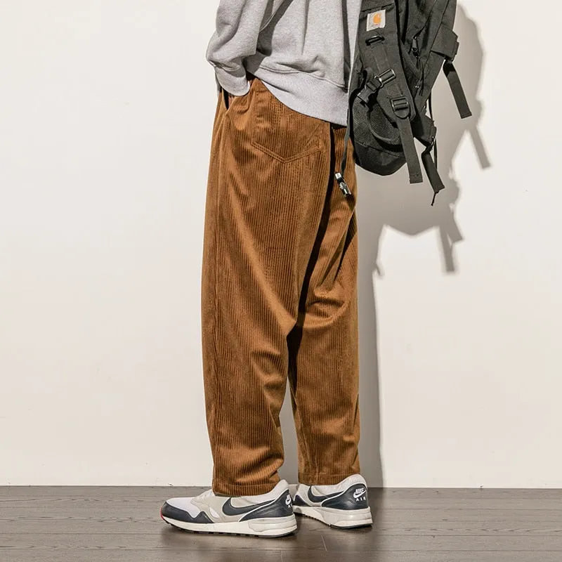 Corduroy Loose Vertical Striped Monocolor Pants