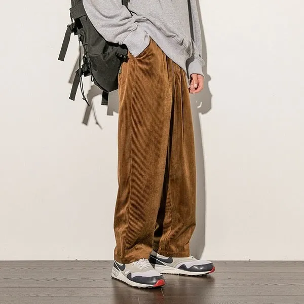 Corduroy Loose Vertical Striped Monocolor Pants