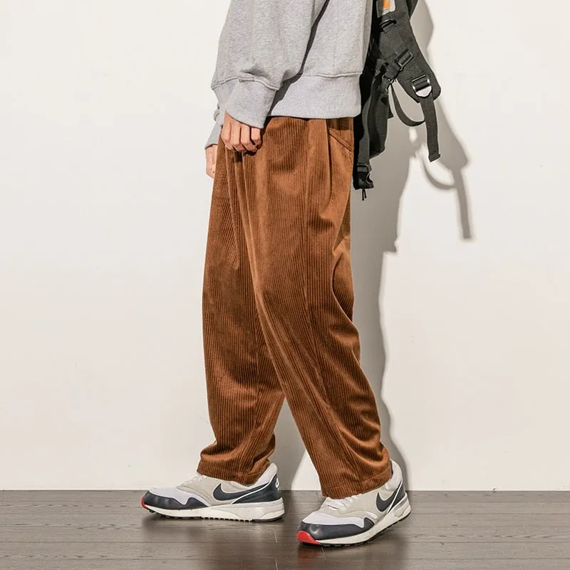 Corduroy Loose Vertical Striped Monocolor Pants