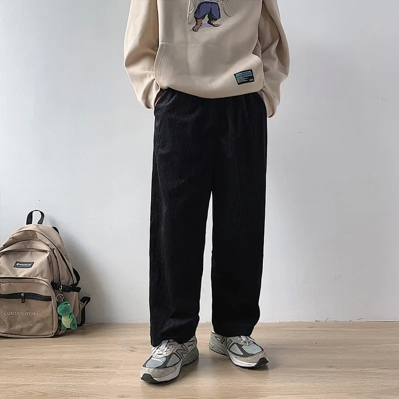 Corduroy Loose Vertical Striped Monocolor Pants