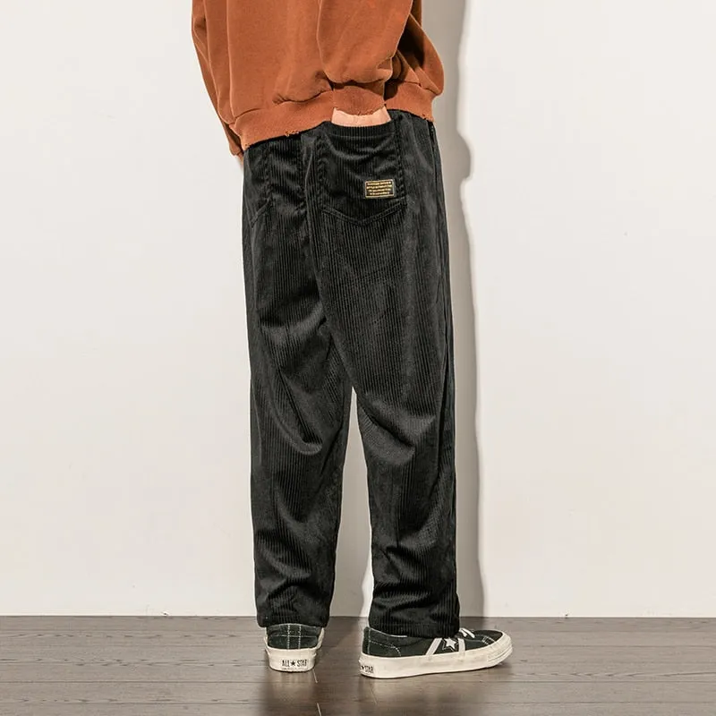 Corduroy Loose Vertical Striped Monocolor Pants