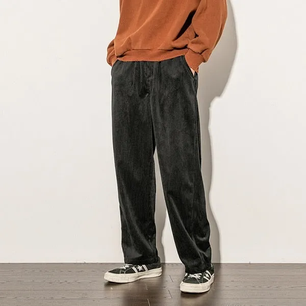 Corduroy Loose Vertical Striped Monocolor Pants