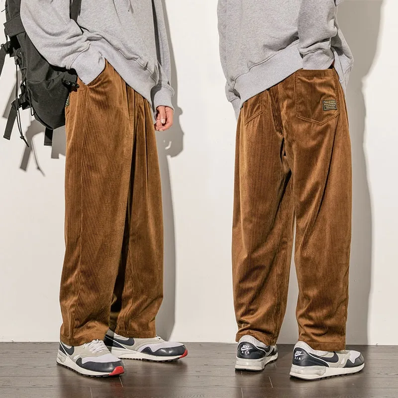 Corduroy Loose Vertical Striped Monocolor Pants