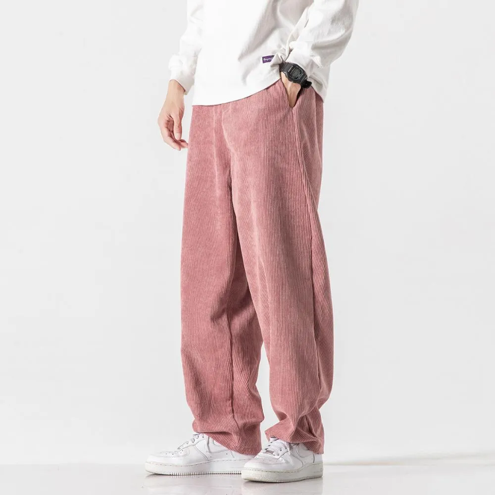 Corduroy Pants Men Casual Loose Staight Pants Winter Fashion Pink Neutral male and female Trousers Streetwear Hip hop pants