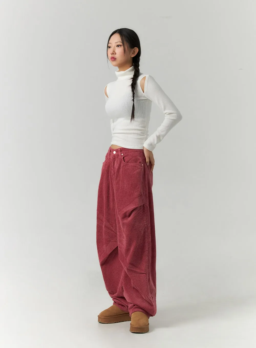 Corduroy Pintuck Wide-Leg Pants CD307