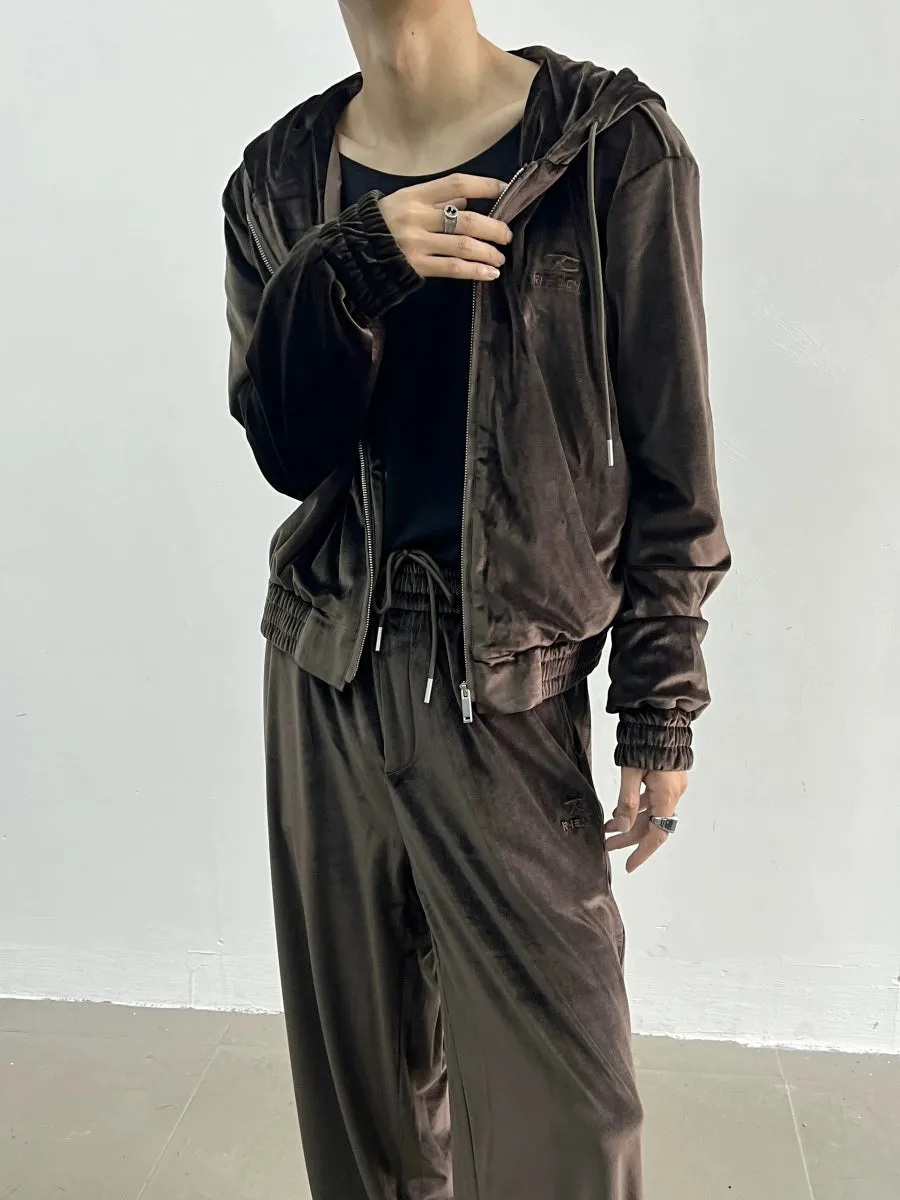 Corduroy Zipper Hoodie & Wide-leg Corduroy Pants Setup WN5016