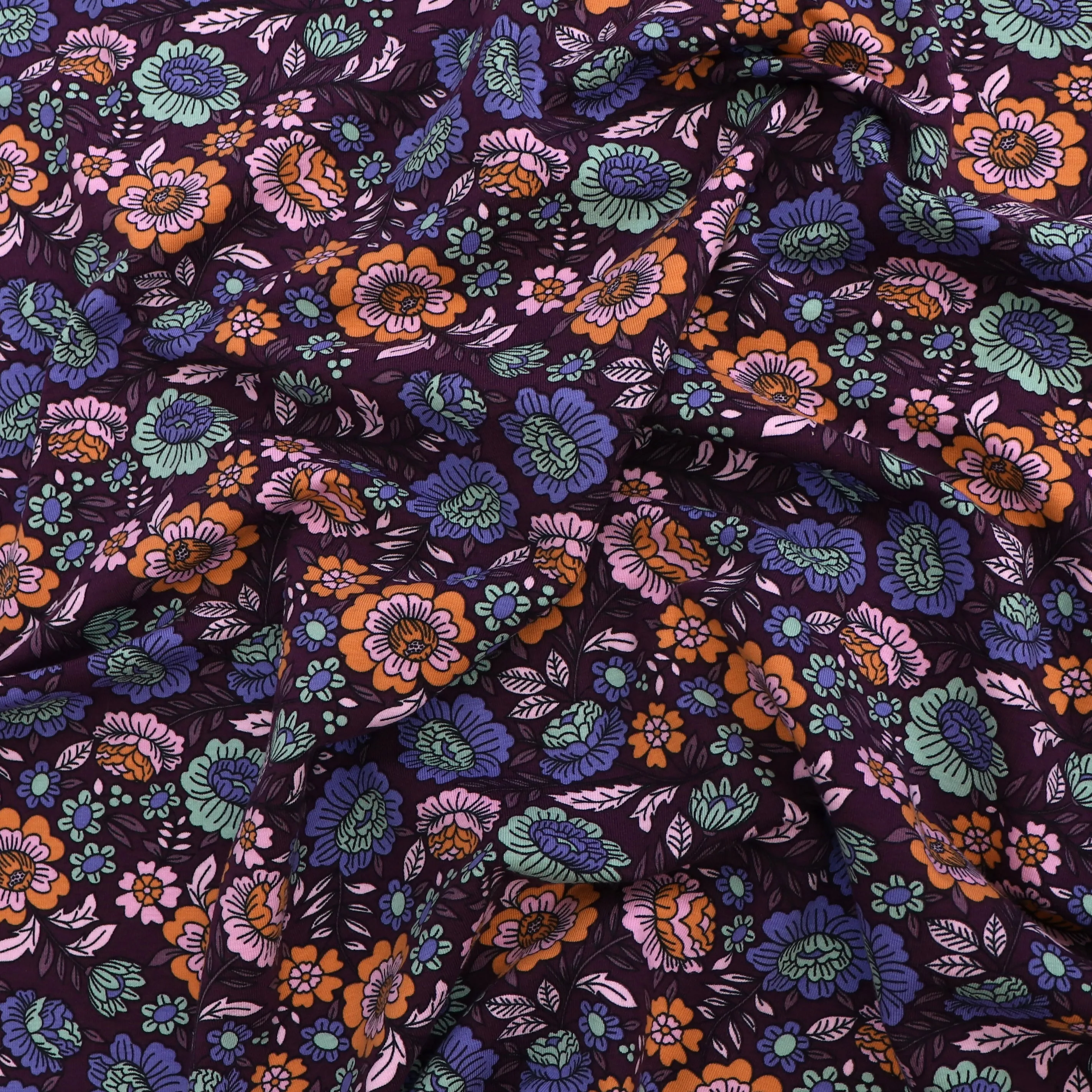 Cotton Jersey - Flower Garden - Purple - END OF BOLT 115cm