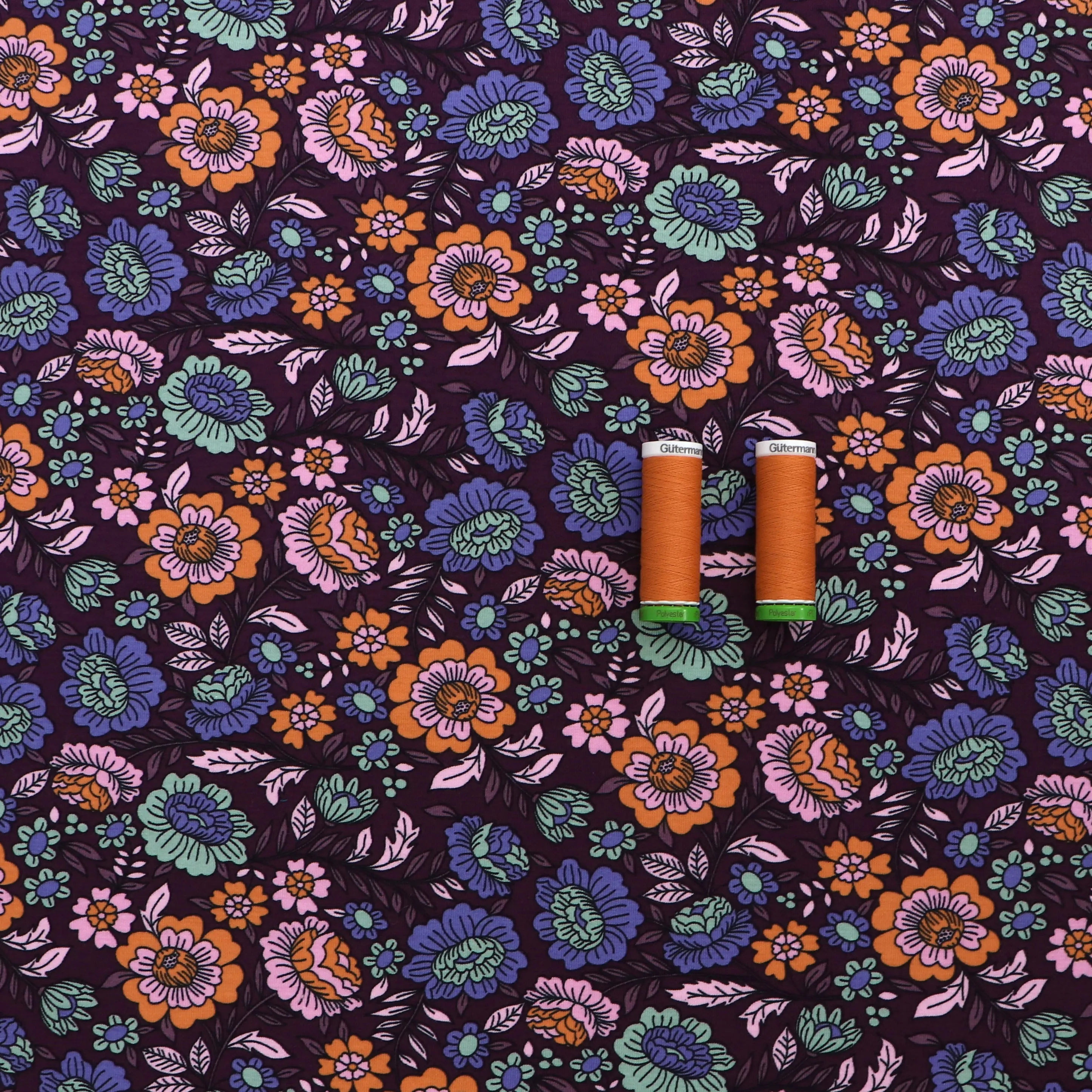 Cotton Jersey - Flower Garden - Purple - END OF BOLT 115cm