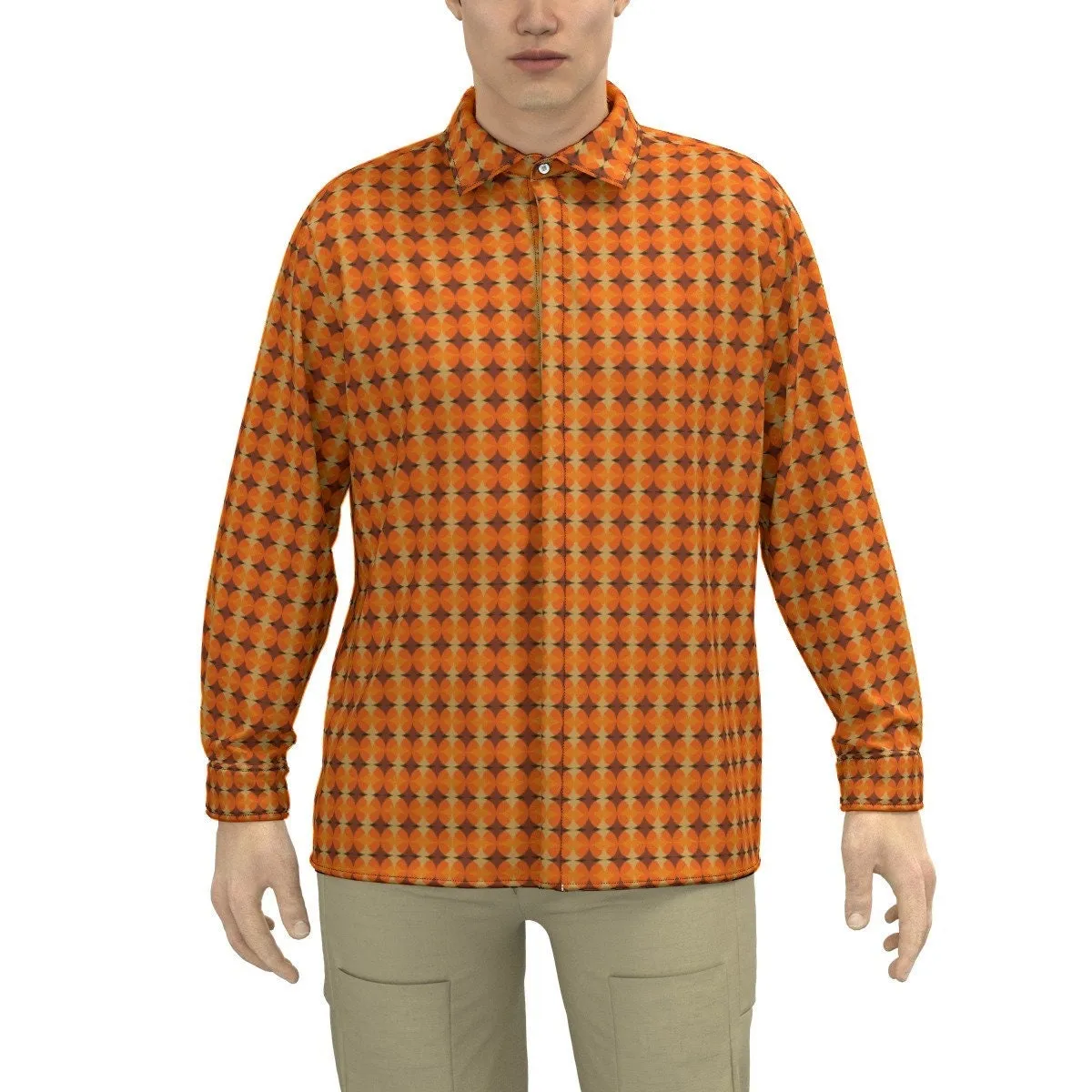 Cotton Shirt Men, 70s Style Shirt, Retro Shirt Men, Vintage style shirt men, Vintage 70s Shirt Style, Orange shirt, Dress Shirt Men