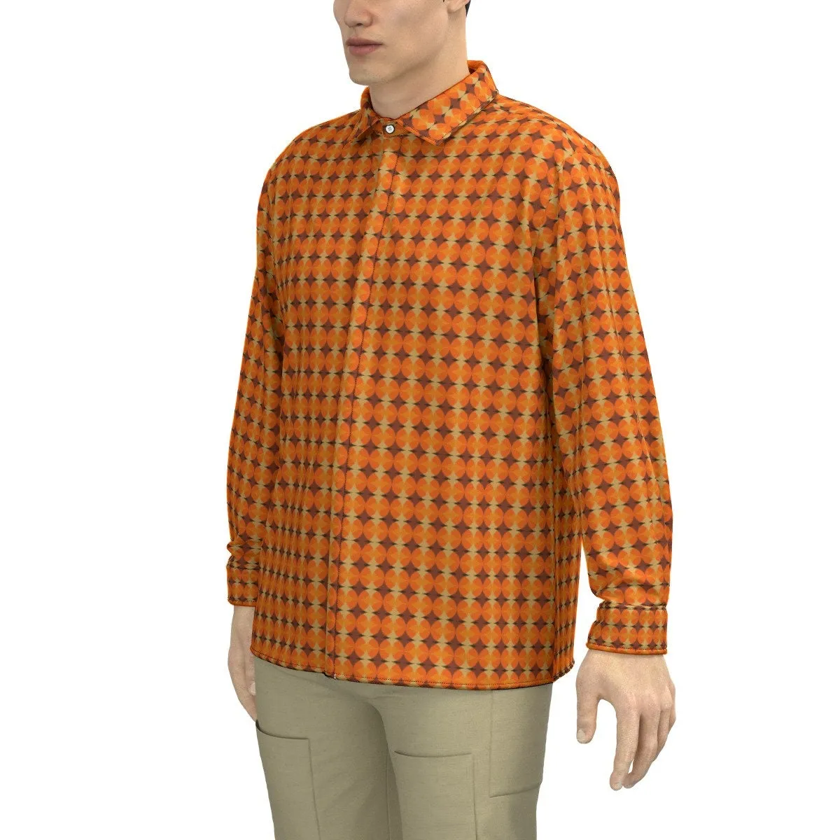 Cotton Shirt Men, 70s Style Shirt, Retro Shirt Men, Vintage style shirt men, Vintage 70s Shirt Style, Orange shirt, Dress Shirt Men