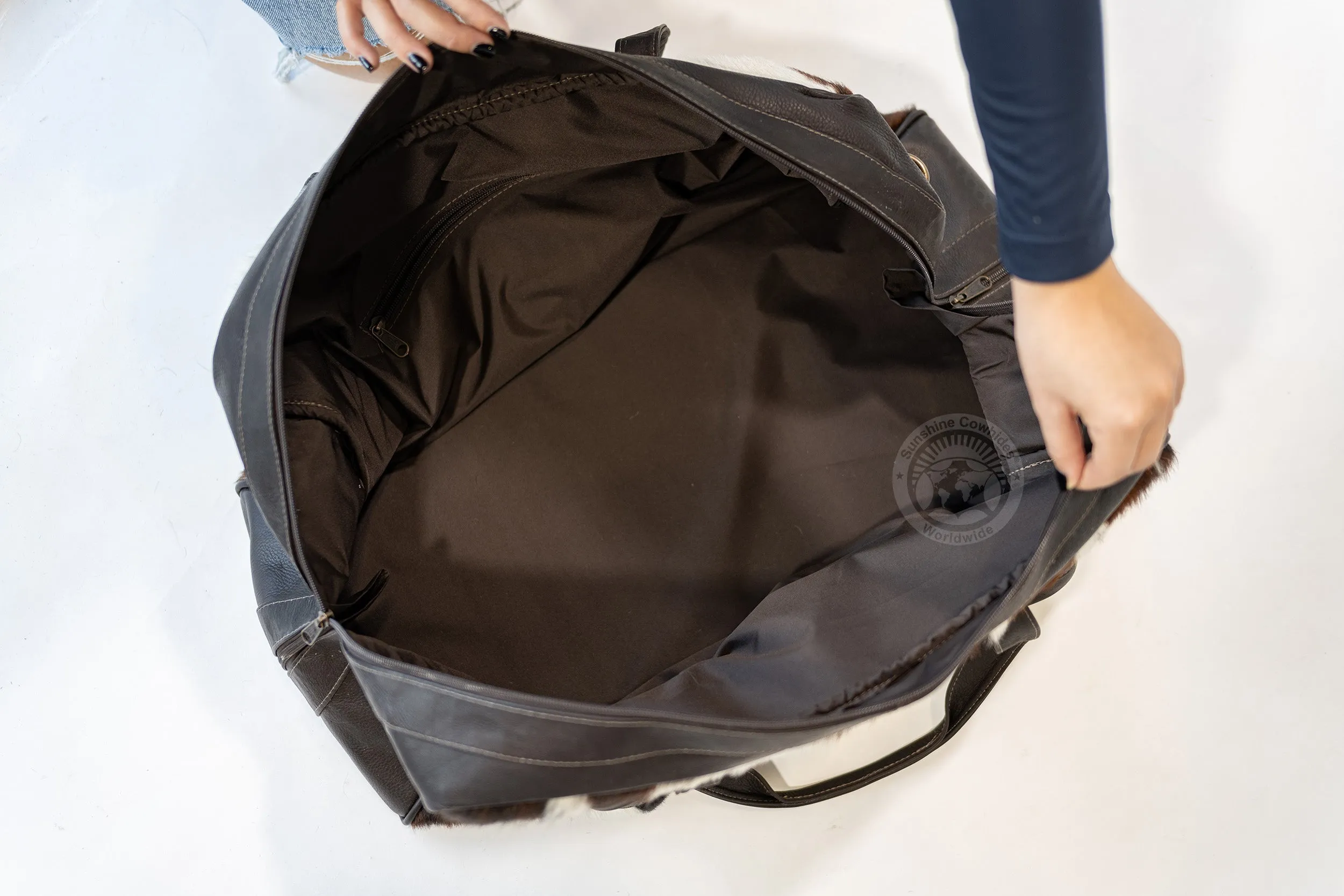 Cowhide Duffle Bag - Brown and White