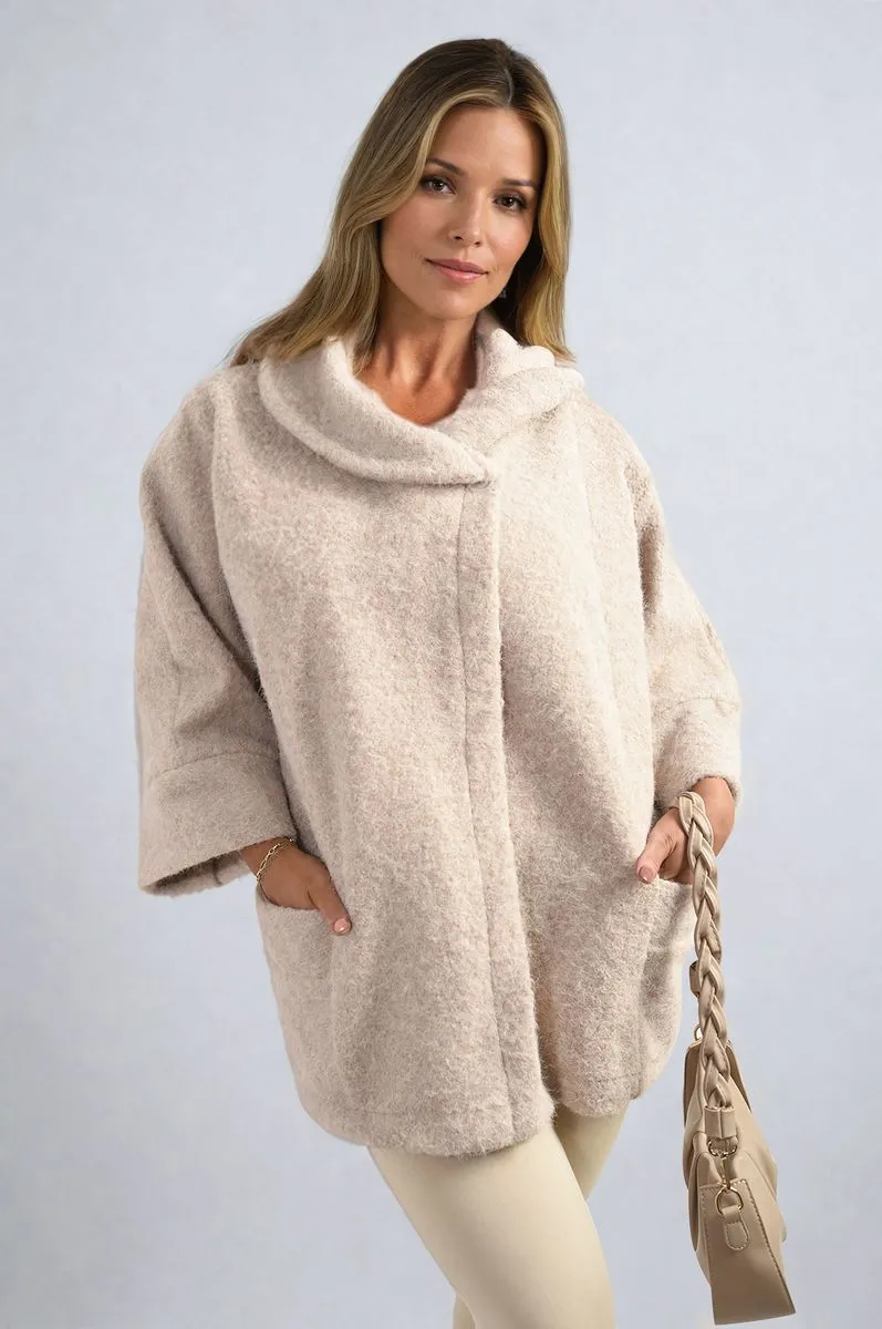 Cowl Neck Oversized Cape Jacket