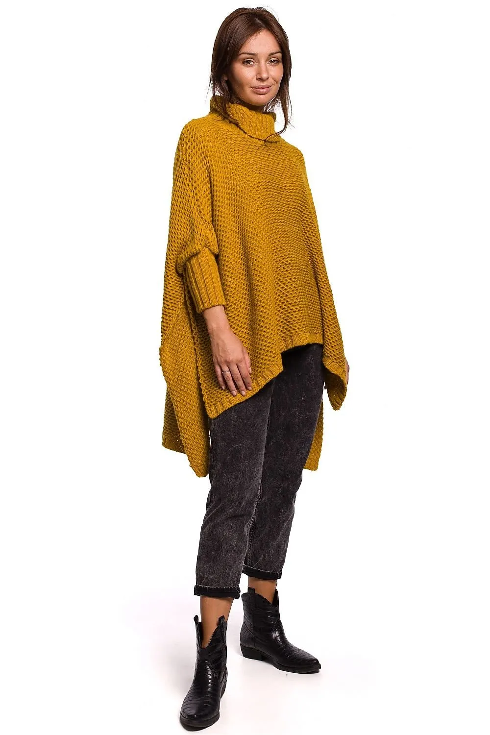 Cozy Knit Turtleneck Poncho Cape