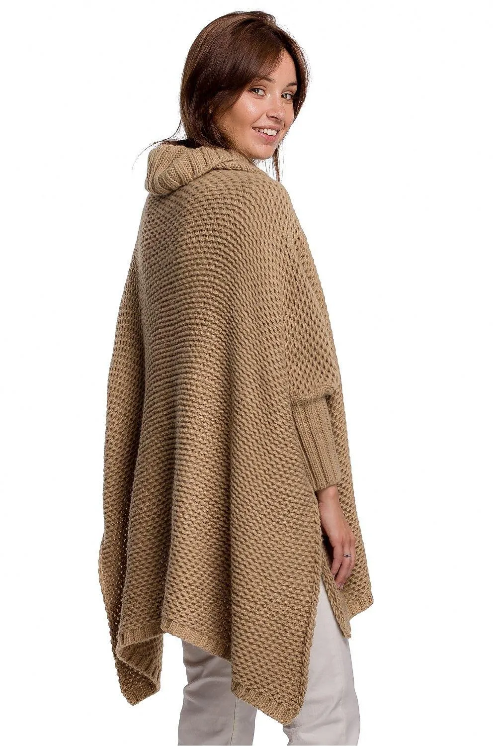 Cozy Knit Turtleneck Poncho Cape