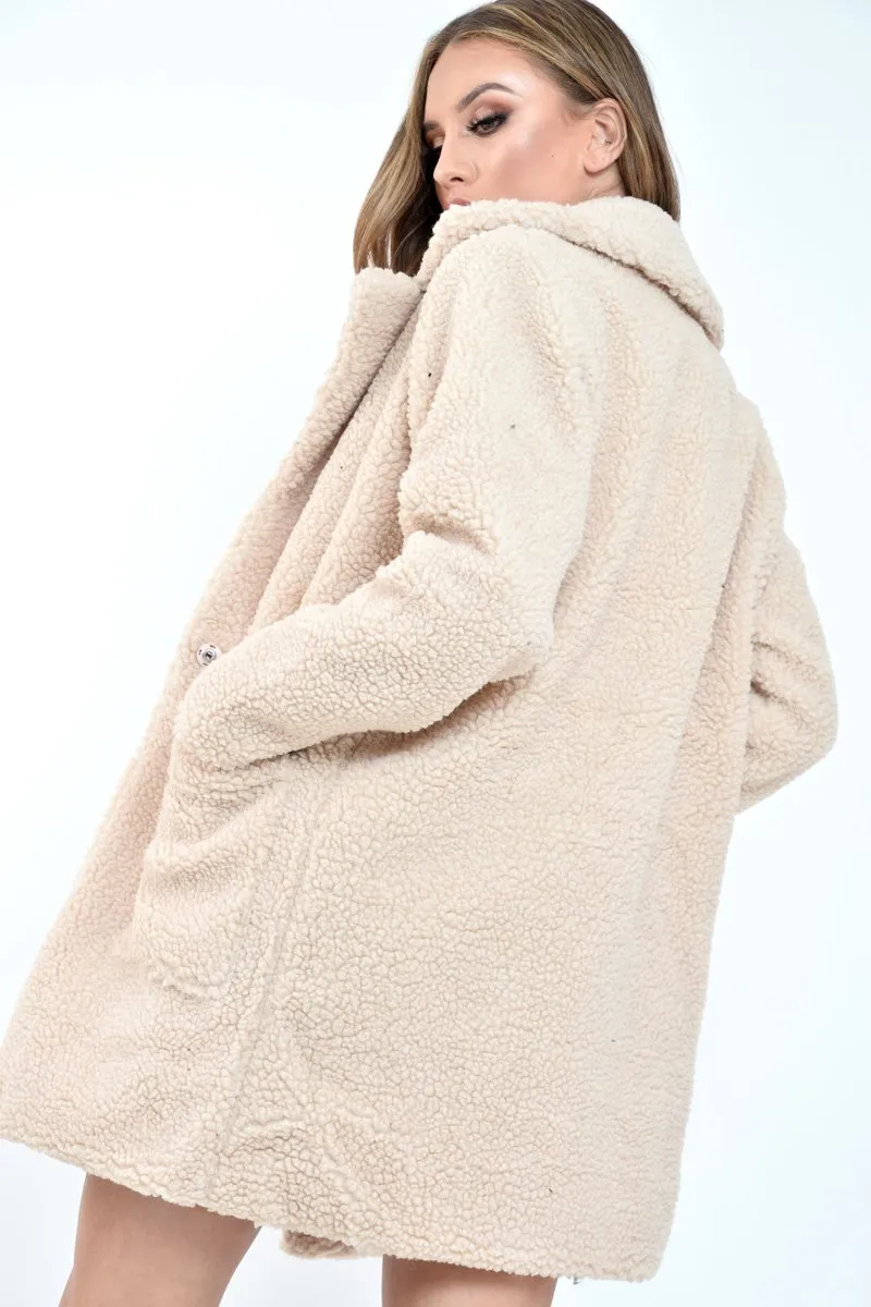 Cream Borg Longline Oversized Coat - Acadia