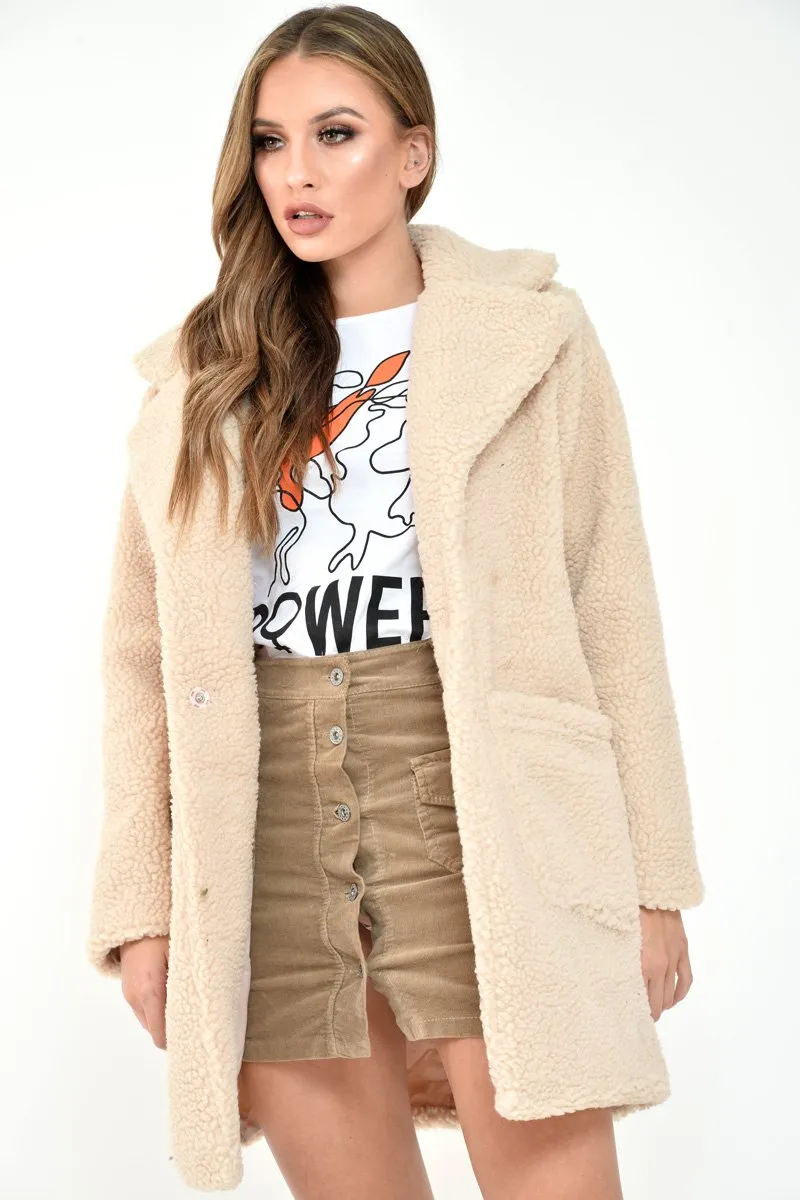 Cream Borg Longline Oversized Coat - Acadia