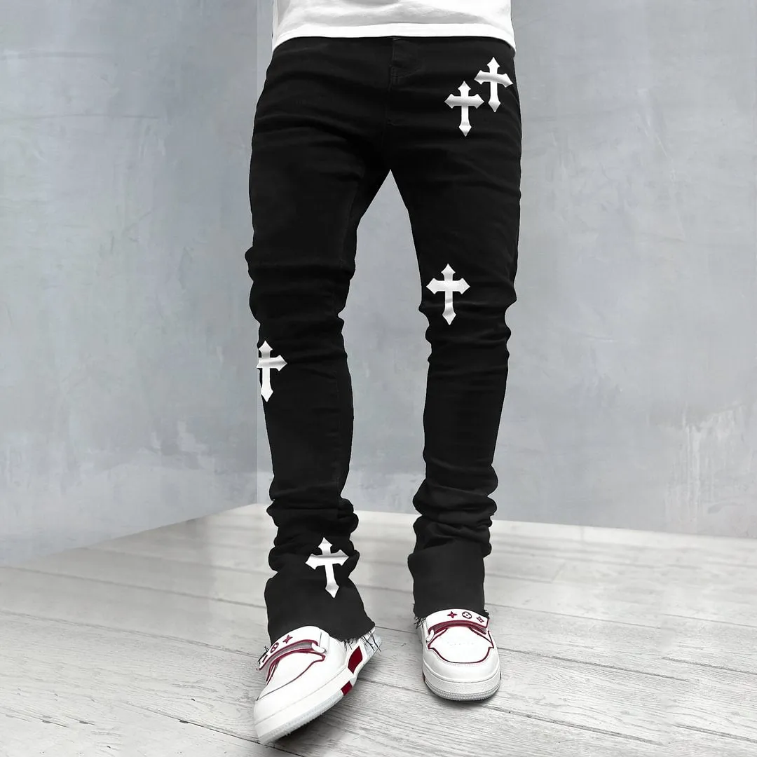 Cross Print Graphic Jeans