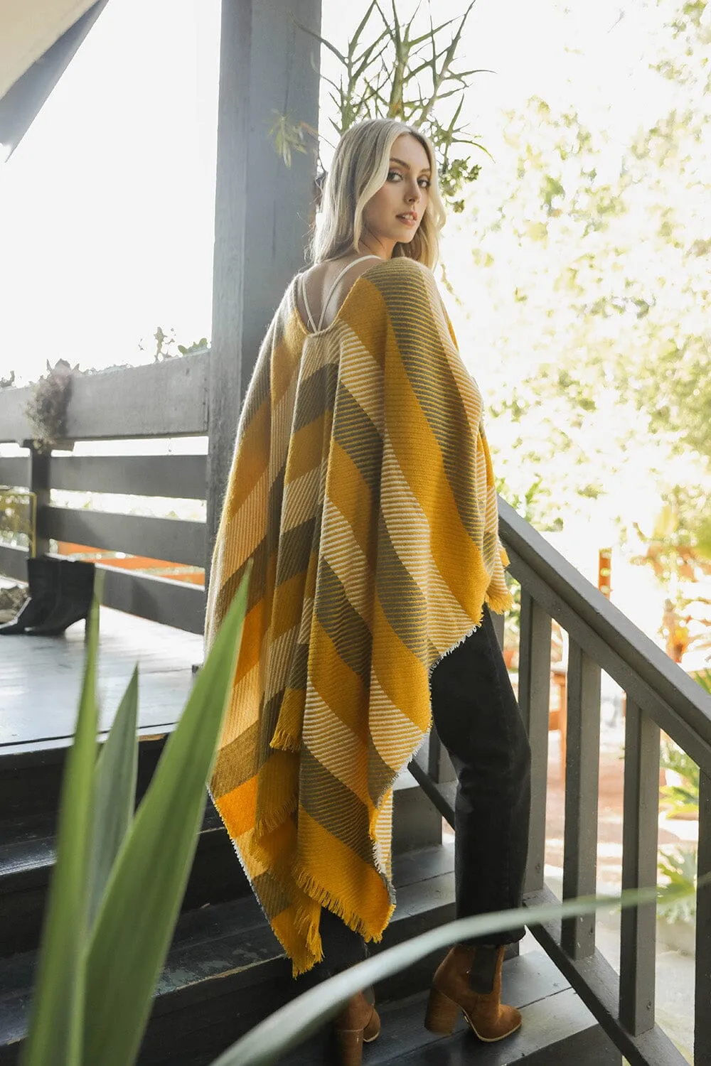 Cuddle Season Striped Knit Poncho