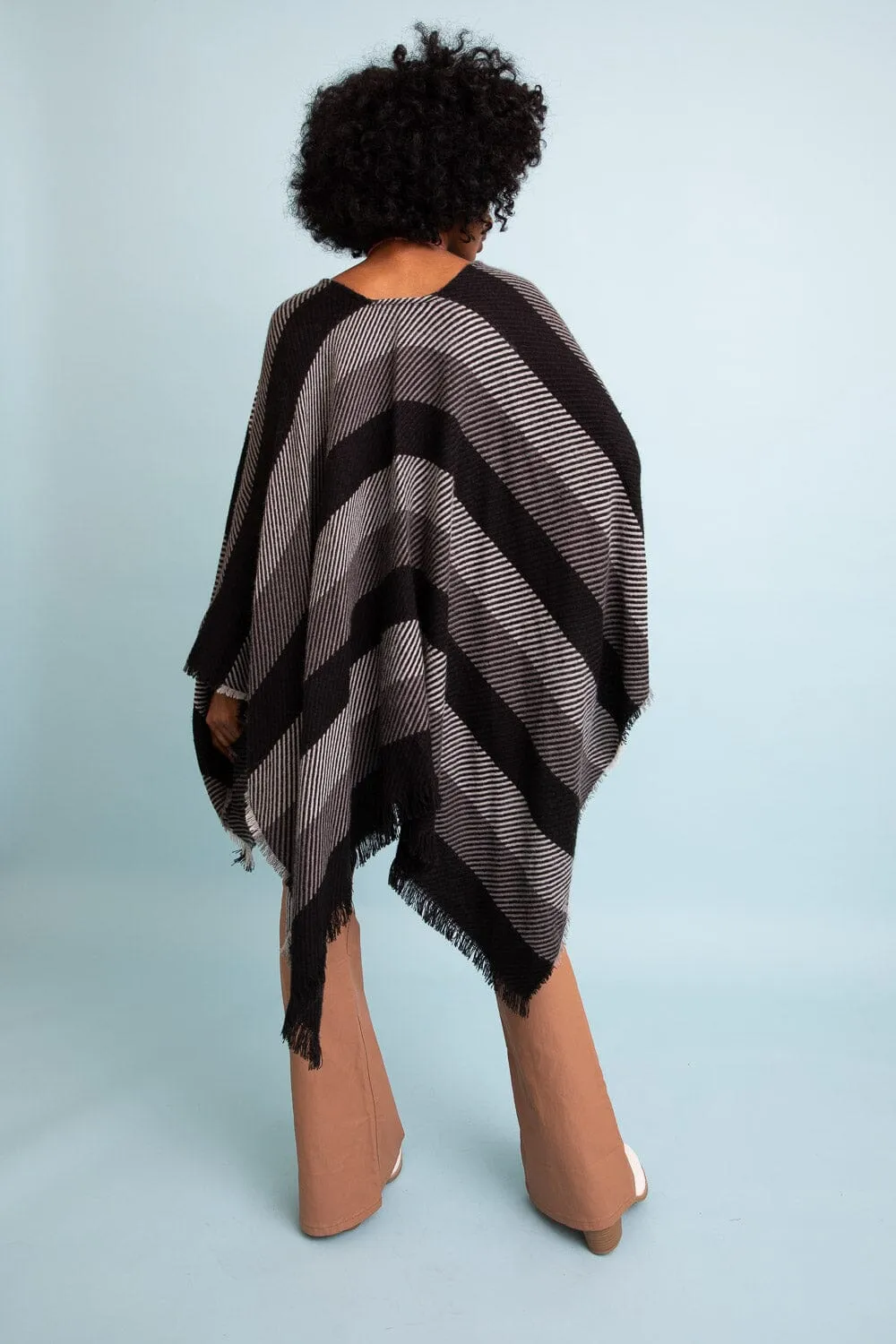 Cuddle Season Striped Knit Poncho