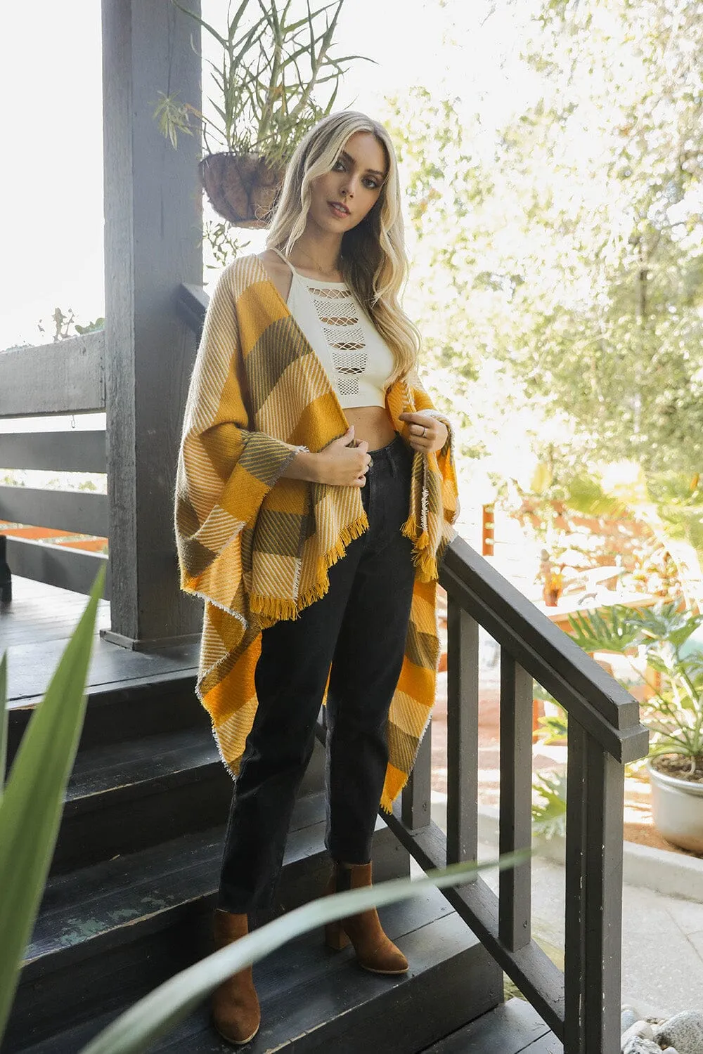 Cuddle Season Striped Knit Poncho