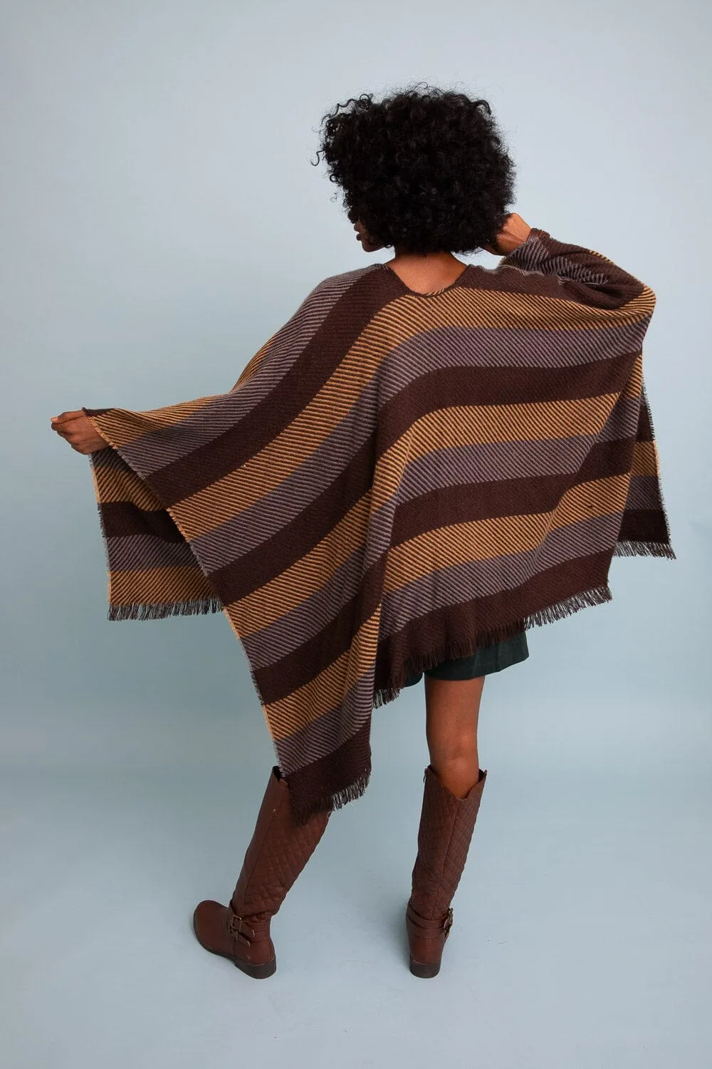 Cuddle Season Striped Knit Poncho