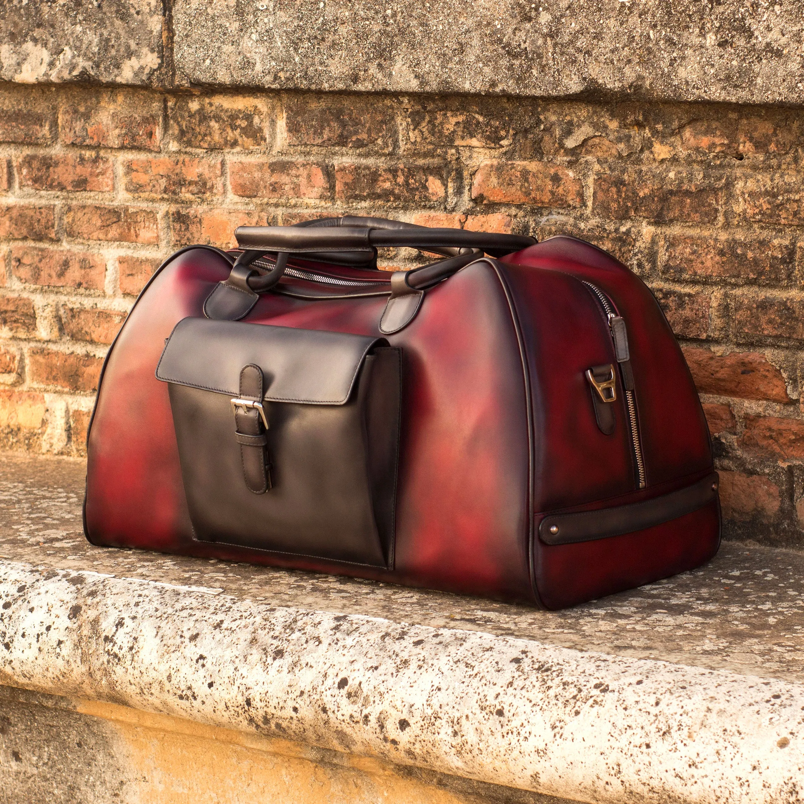 DapperFam Luxe Men's Travel Duffle in Grey Painted Calf