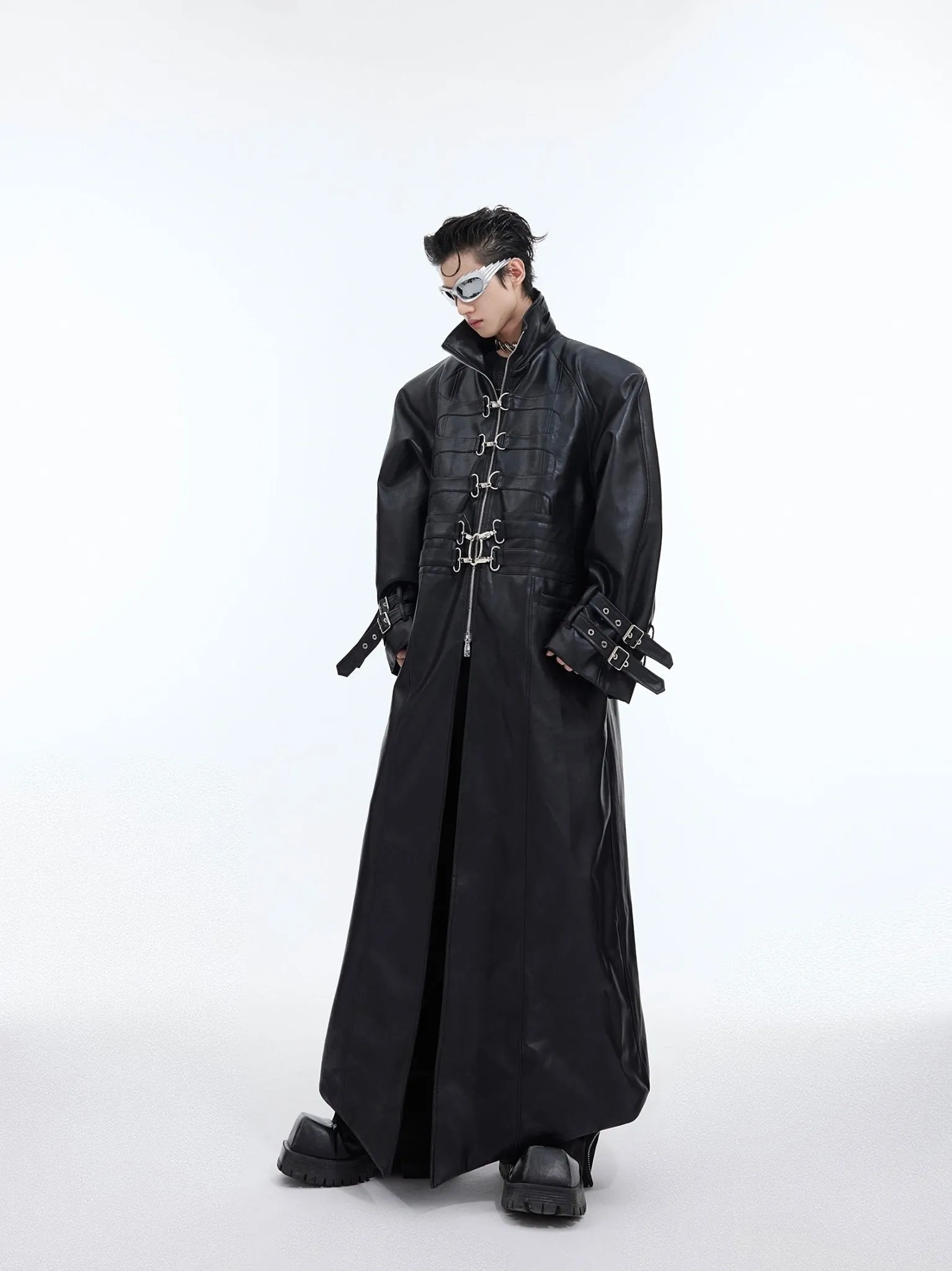 Deconstructed Faux Leather Overcoat | Split-Fold Loose Trench Outwear