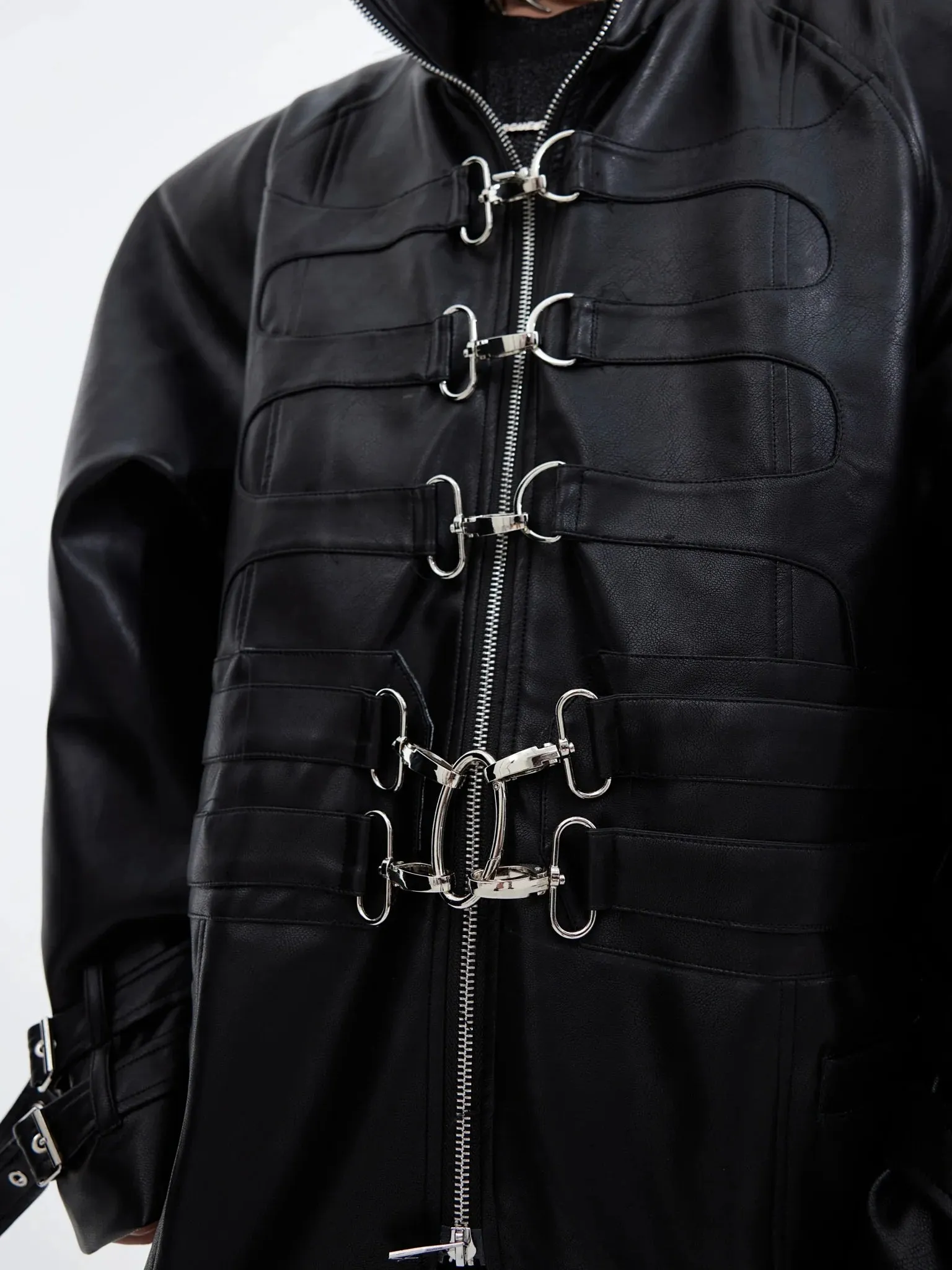 Deconstructed Faux Leather Overcoat | Split-Fold Loose Trench Outwear