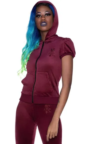 Dee-Lux Velvet Hoodie | Burgundy