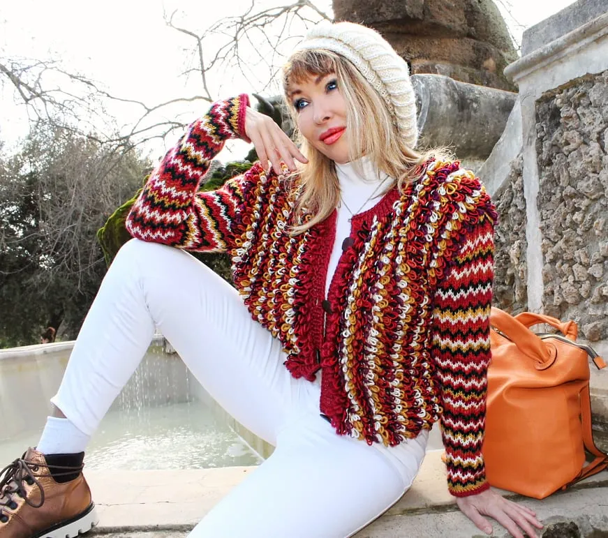 Designer Hand Knitted Wool Multicolored Jacket