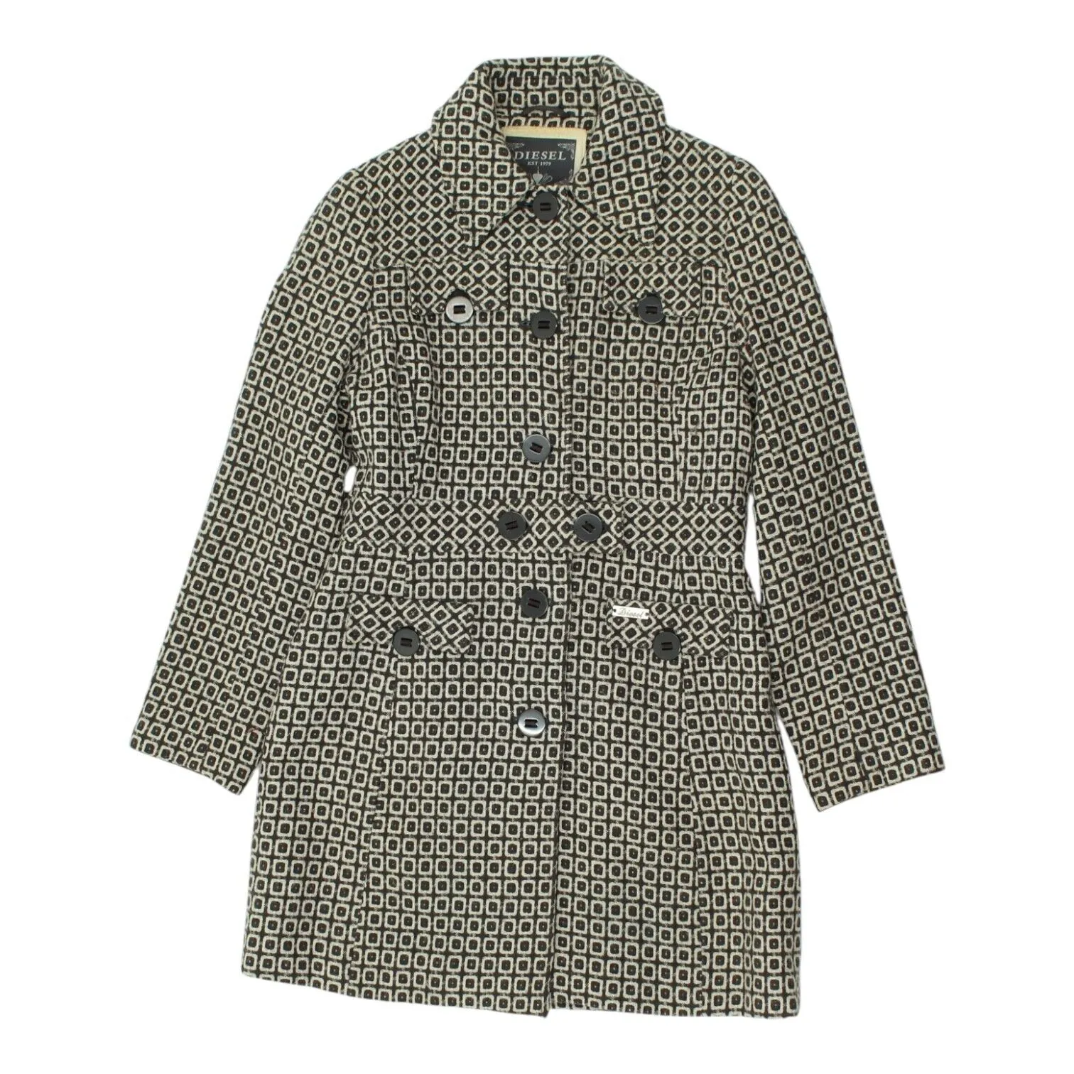 Diesel Womens Patterned Button Up Overcoat | Vintage High End Designer Coat