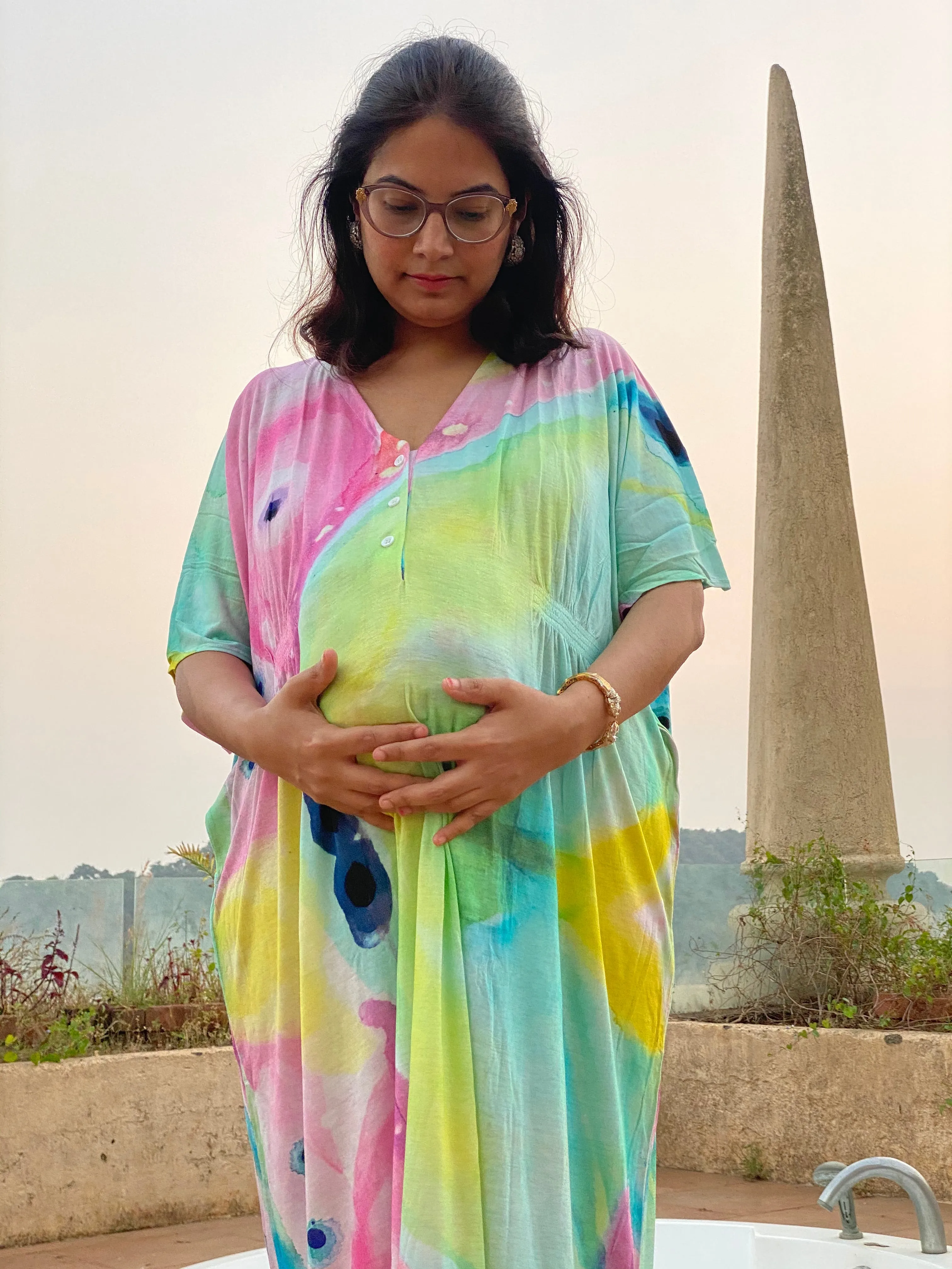 Differing Direction Maternity "Stunningly Simple" Style Caftan | Soft Jersey Knit Organic Cotton | Maternity House Dress