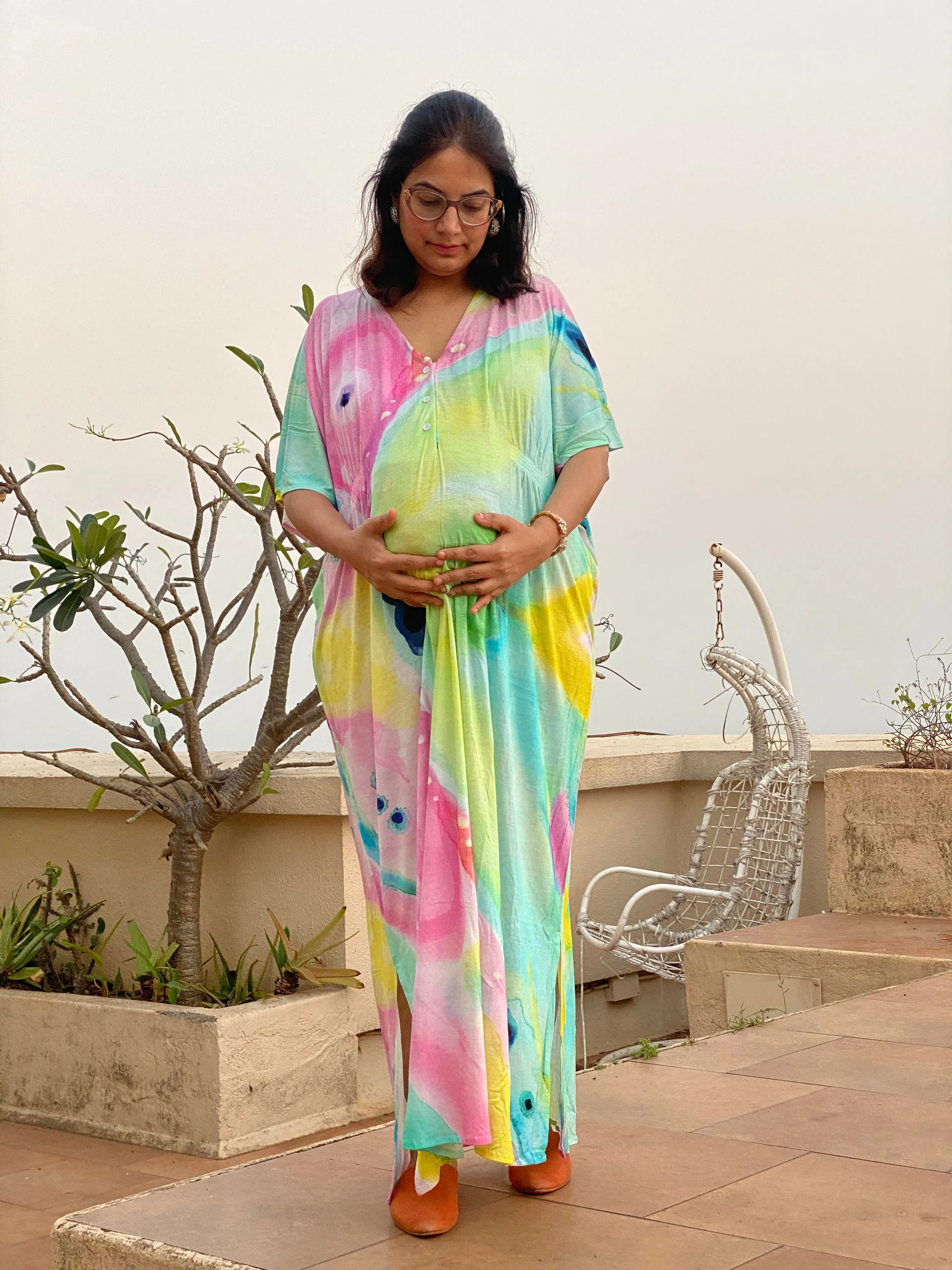 Differing Direction Maternity "Stunningly Simple" Style Caftan | Soft Jersey Knit Organic Cotton | Maternity House Dress