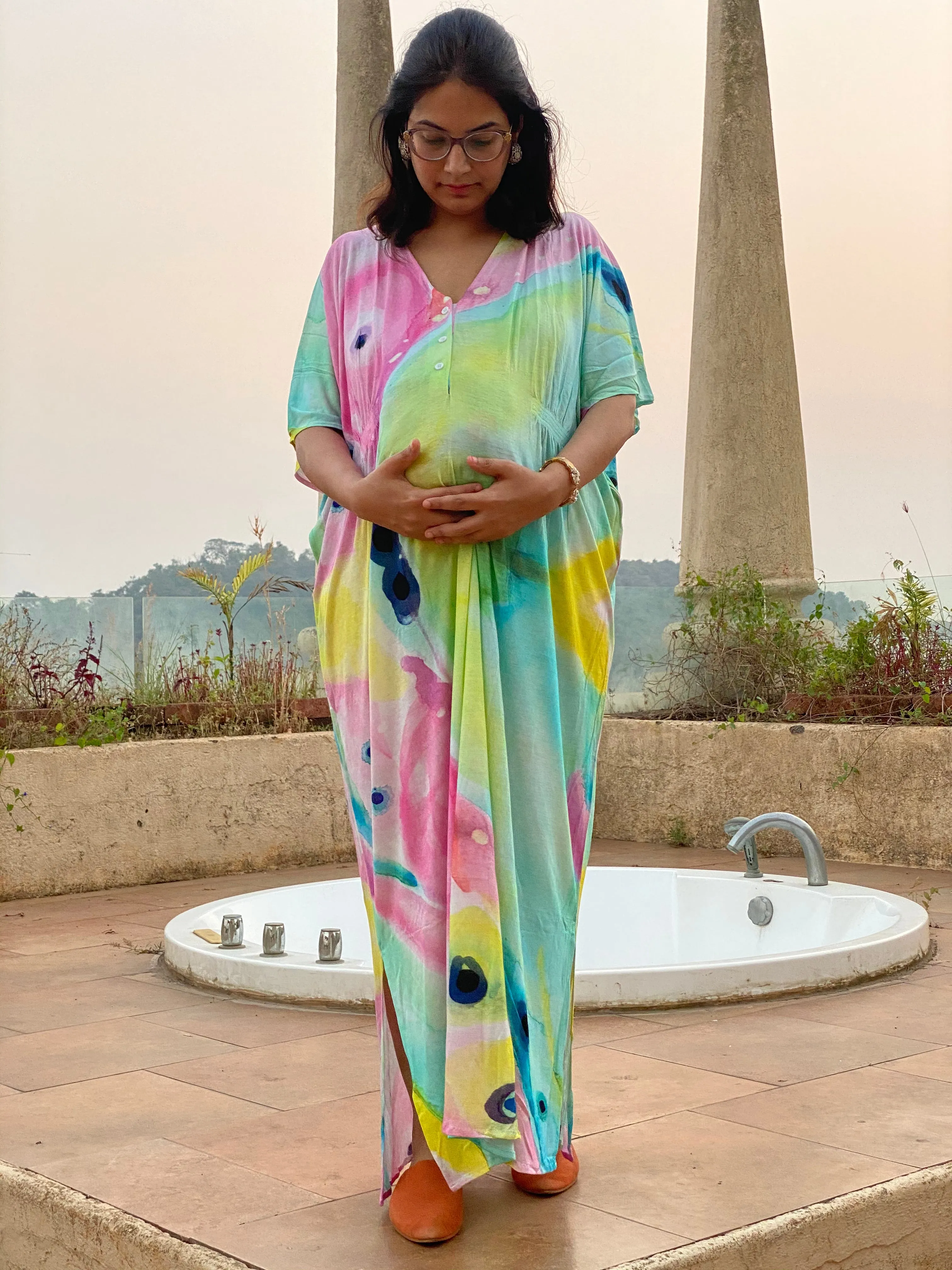 Differing Direction Maternity "Stunningly Simple" Style Caftan | Soft Jersey Knit Organic Cotton | Maternity House Dress