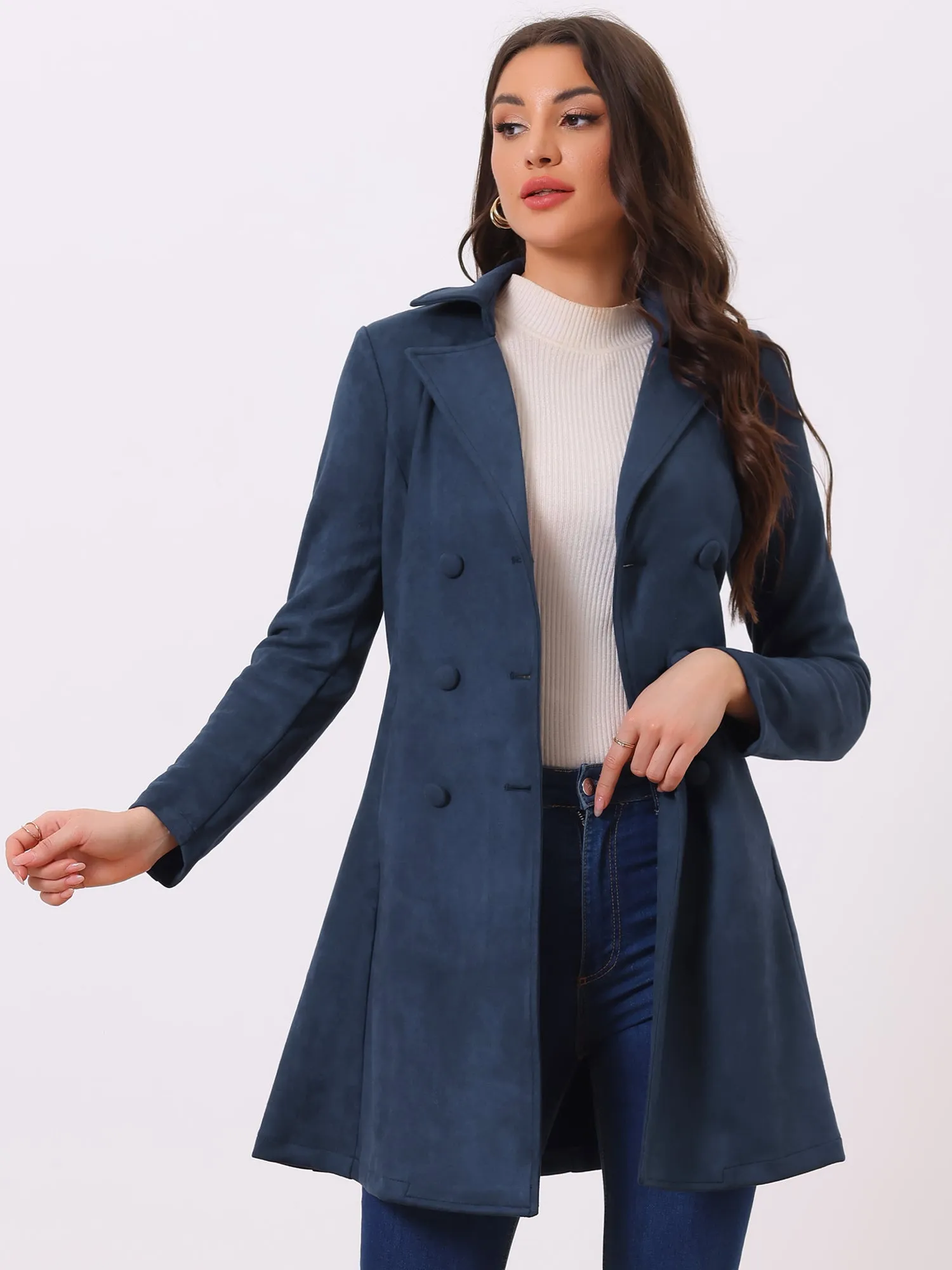 Double Breasted Notched Lapel Winter Elegant Long Coat