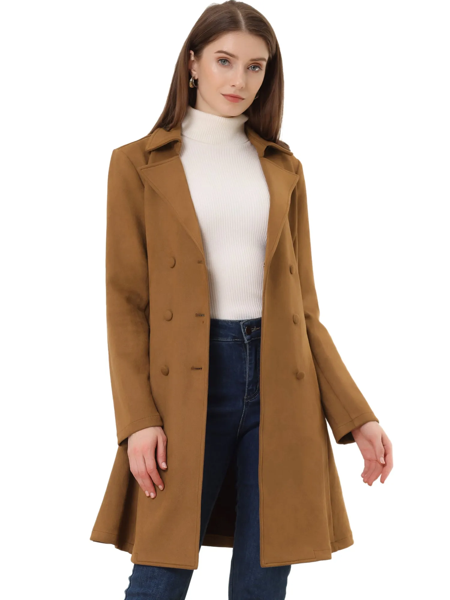 Double Breasted Notched Lapel Winter Elegant Long Coat