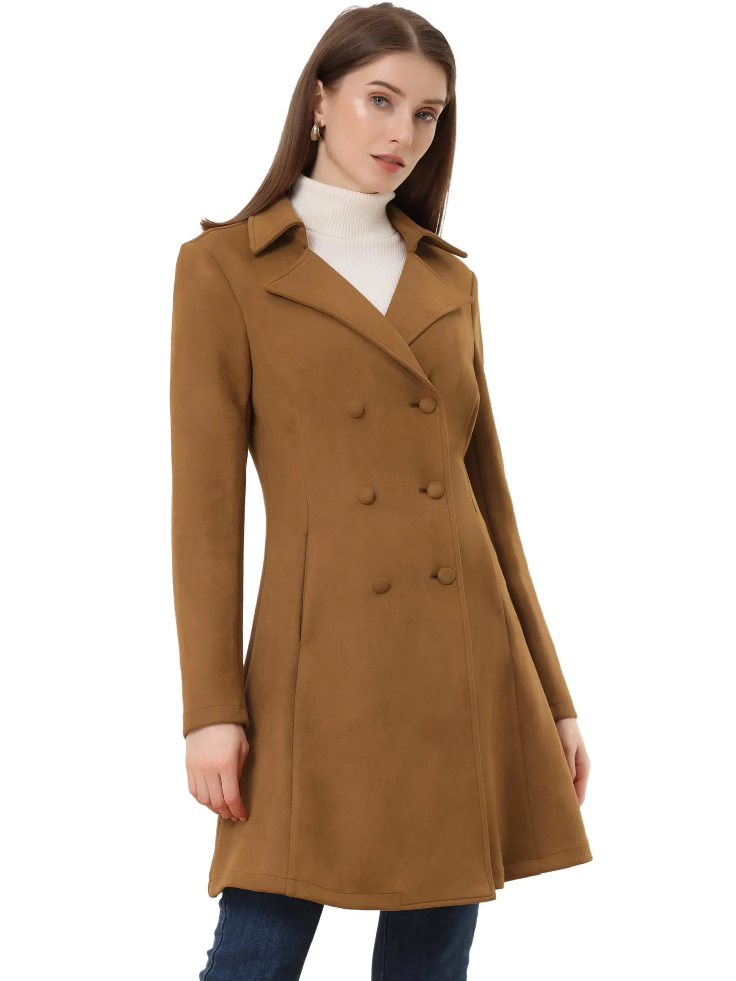 Double Breasted Notched Lapel Winter Elegant Long Coat