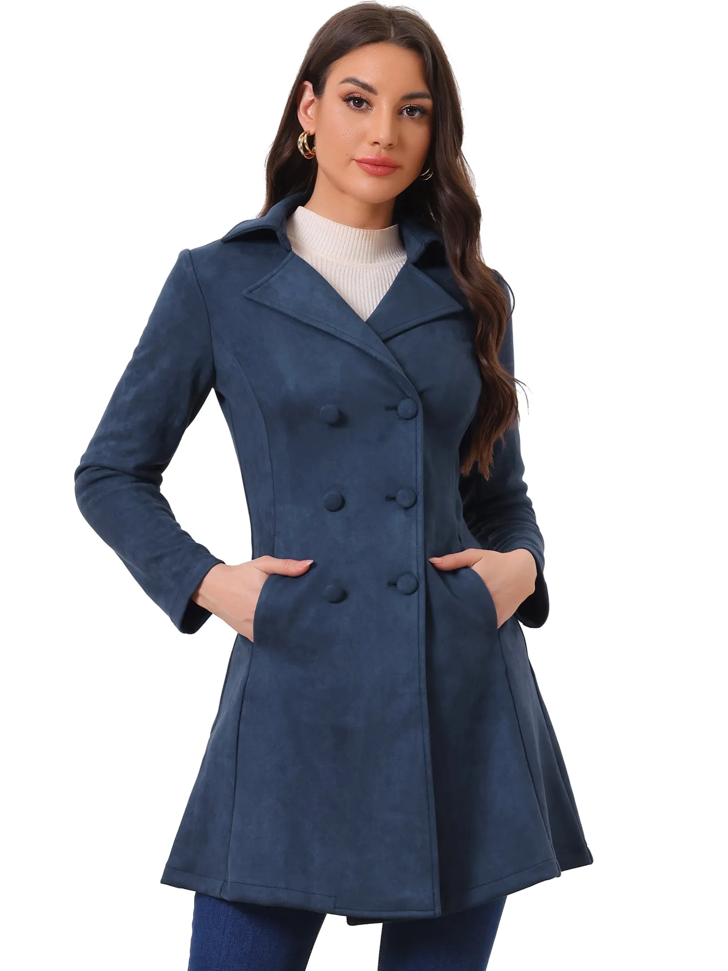 Double Breasted Notched Lapel Winter Elegant Long Coat