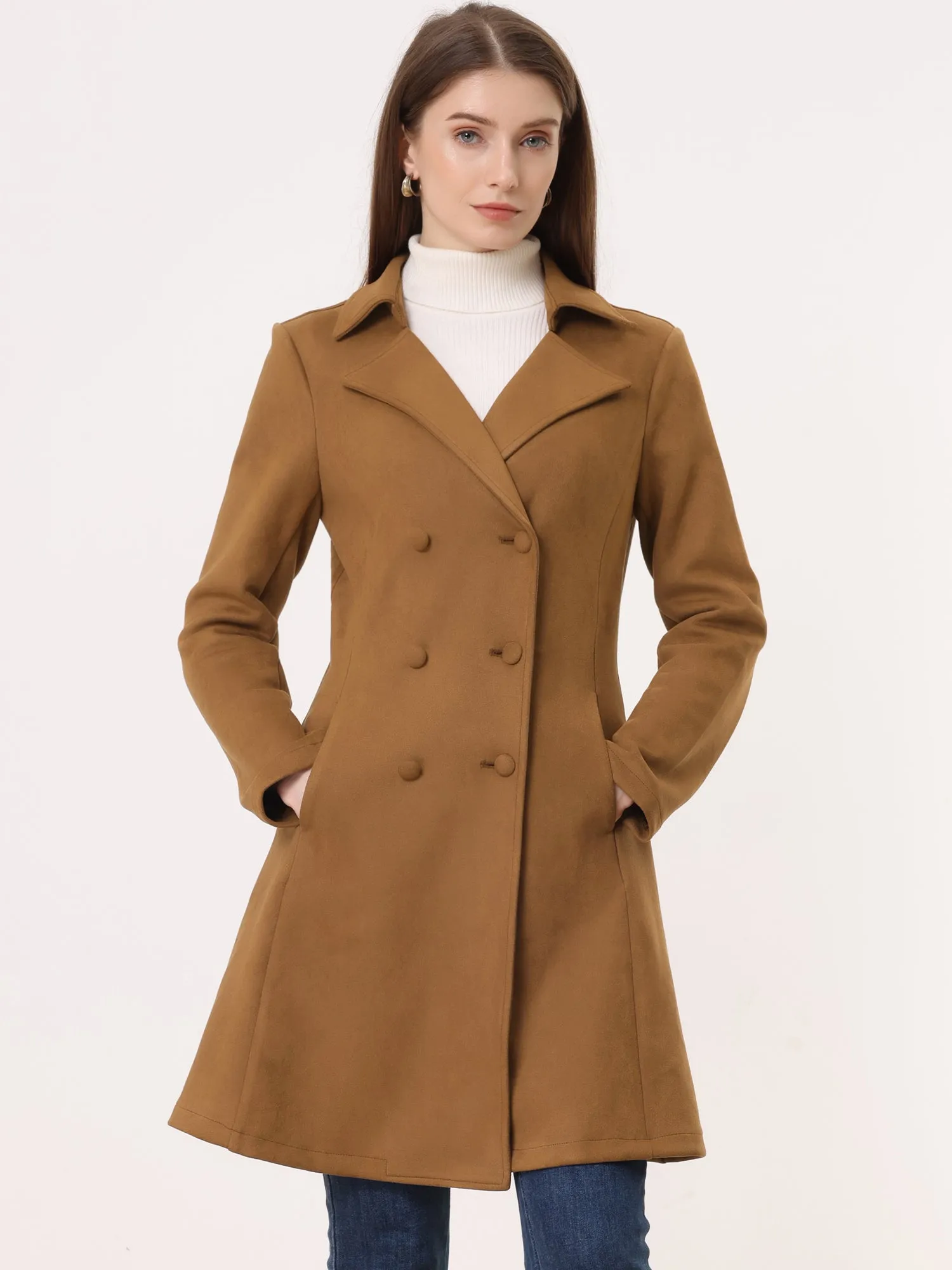 Double Breasted Notched Lapel Winter Elegant Long Coat