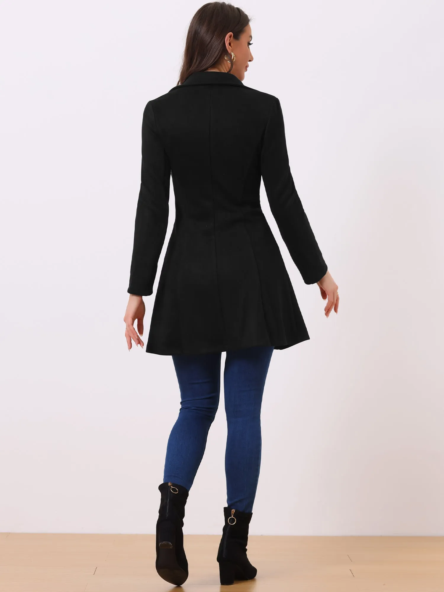 Double Breasted Notched Lapel Winter Elegant Long Coat