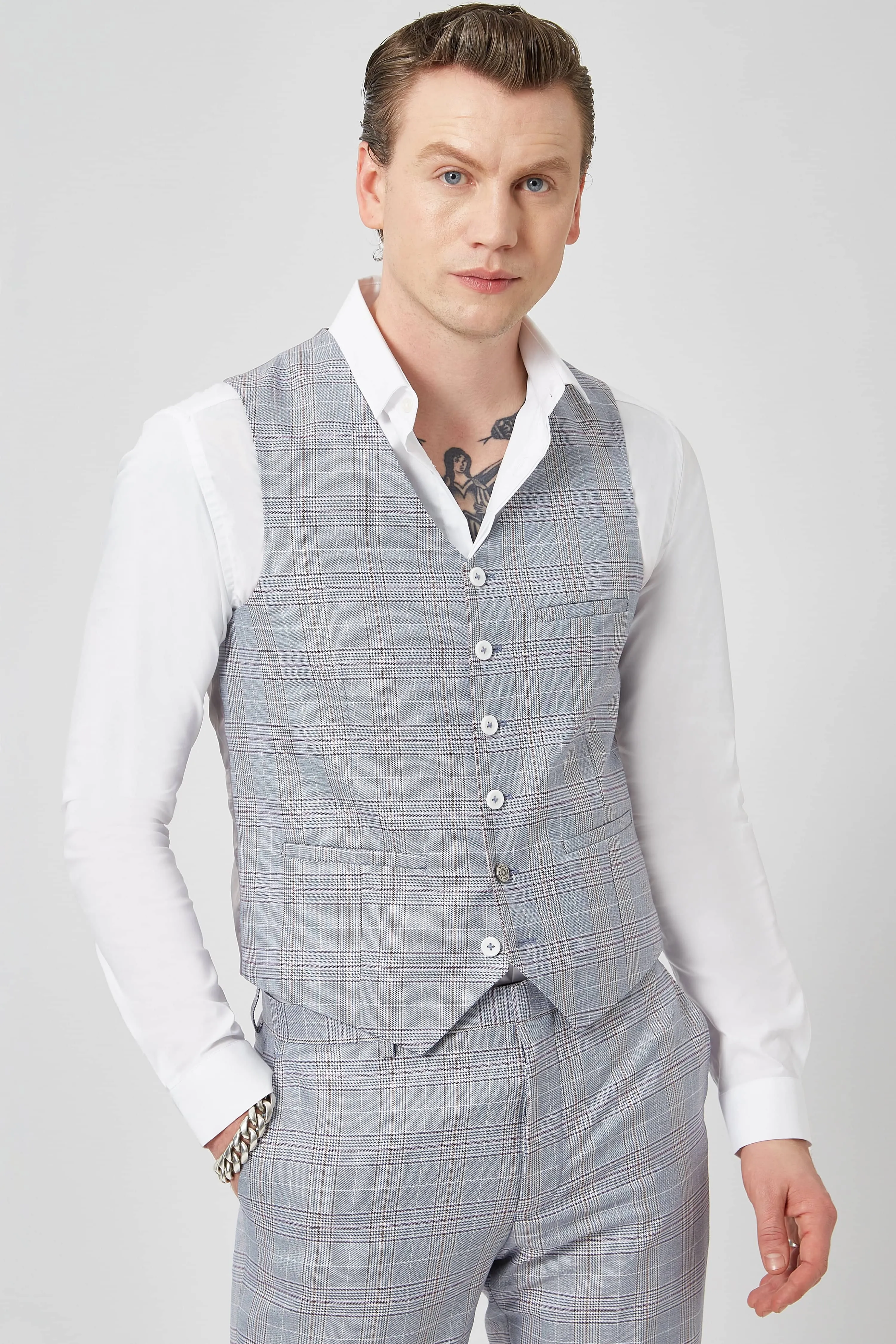 Earlswood Slim Fit Blue Check Waistcoat - ARCHIVE