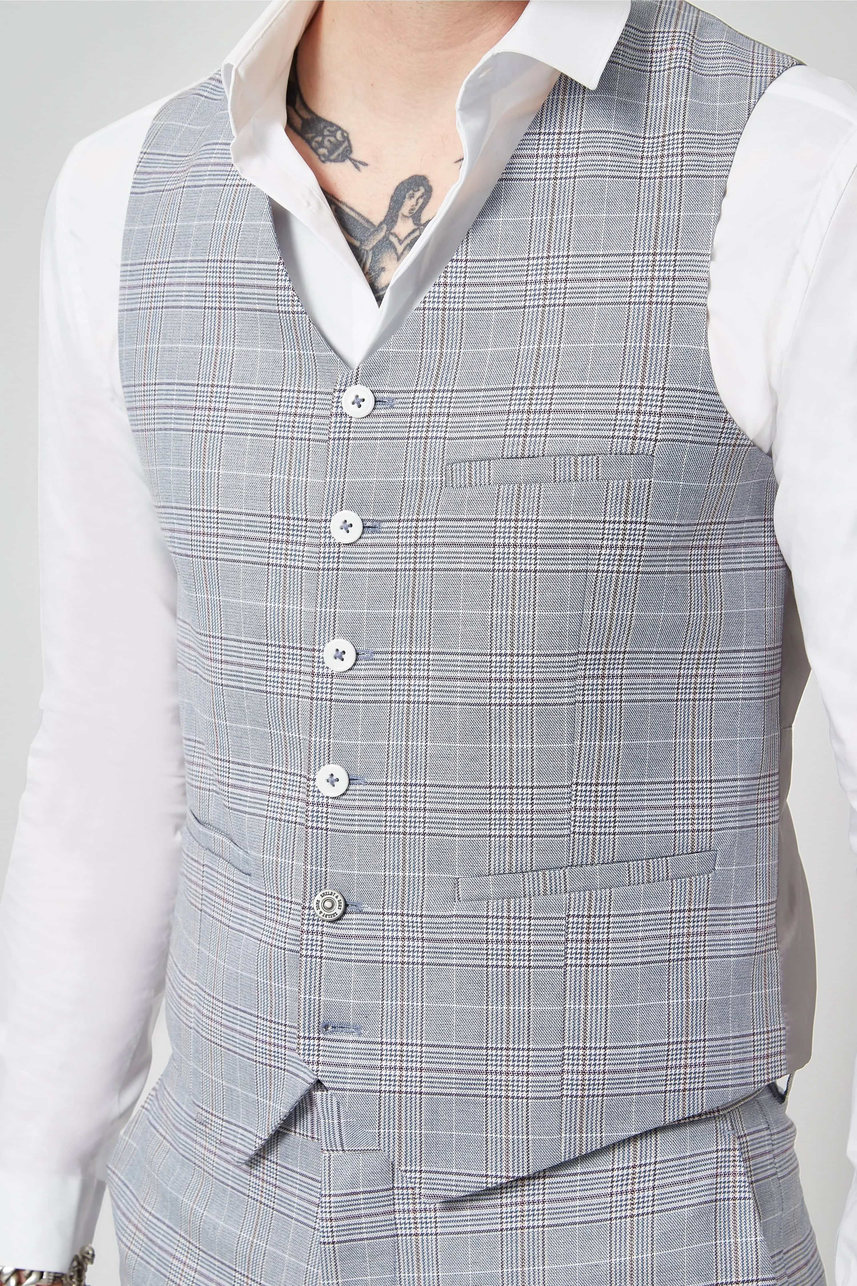 Earlswood Slim Fit Blue Check Waistcoat - ARCHIVE