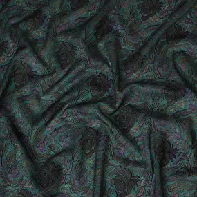 Elegant Teal Silk Organza Fabric with Multicolor Floral Embroidery - 110 cm Wide - D19627