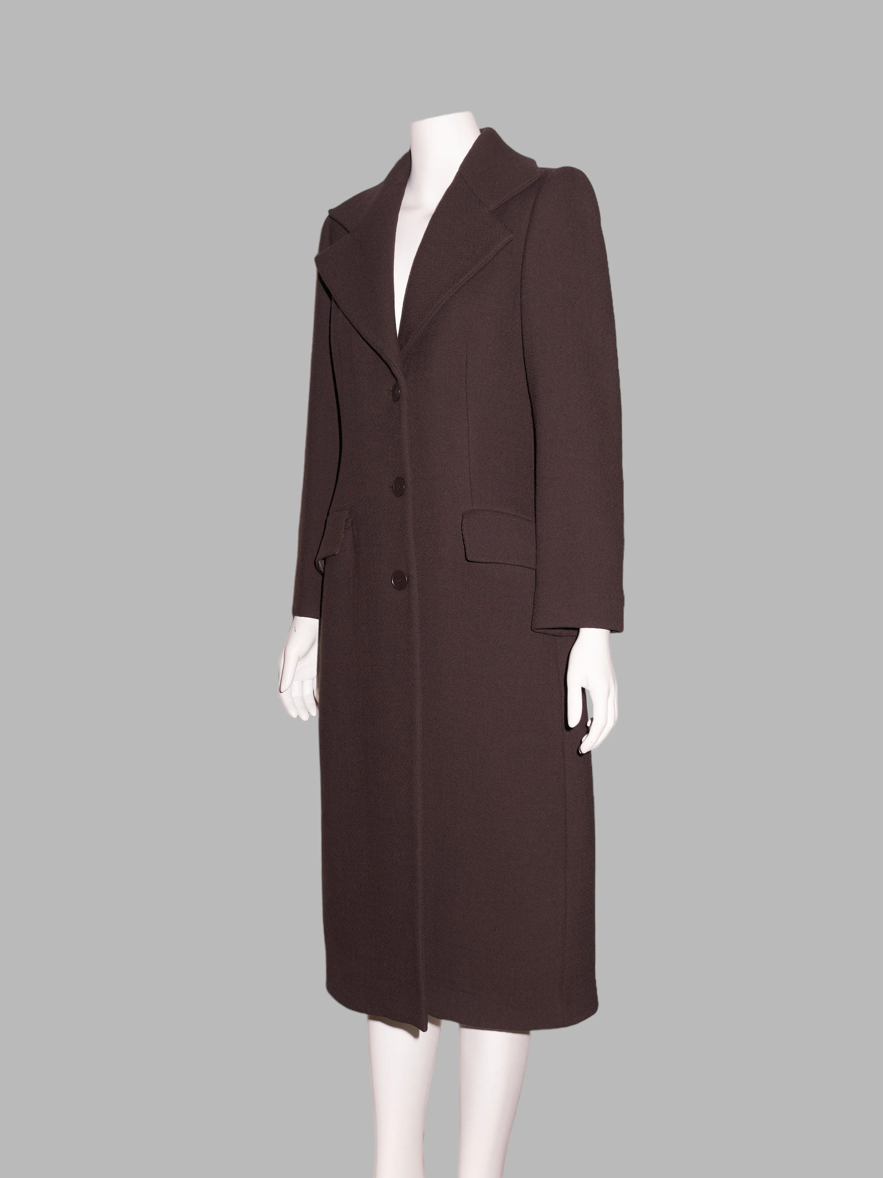 Enrica Massei 1990s brown wool three button wide lapel coat - size 40