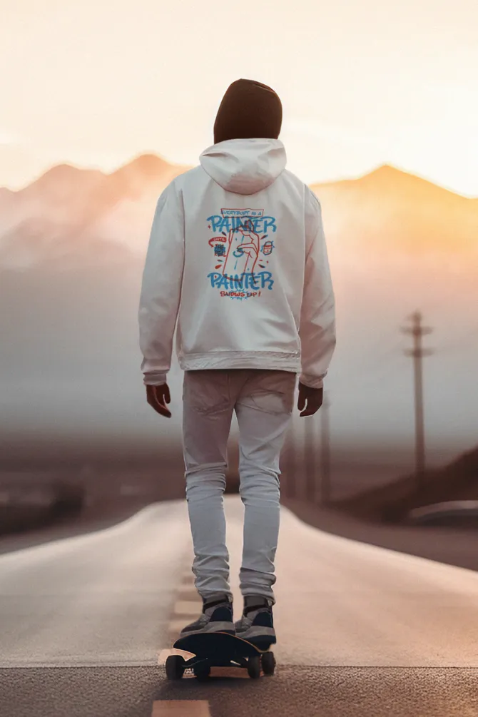 Everybody is A Painter White Printed Oversized Hoodie for men