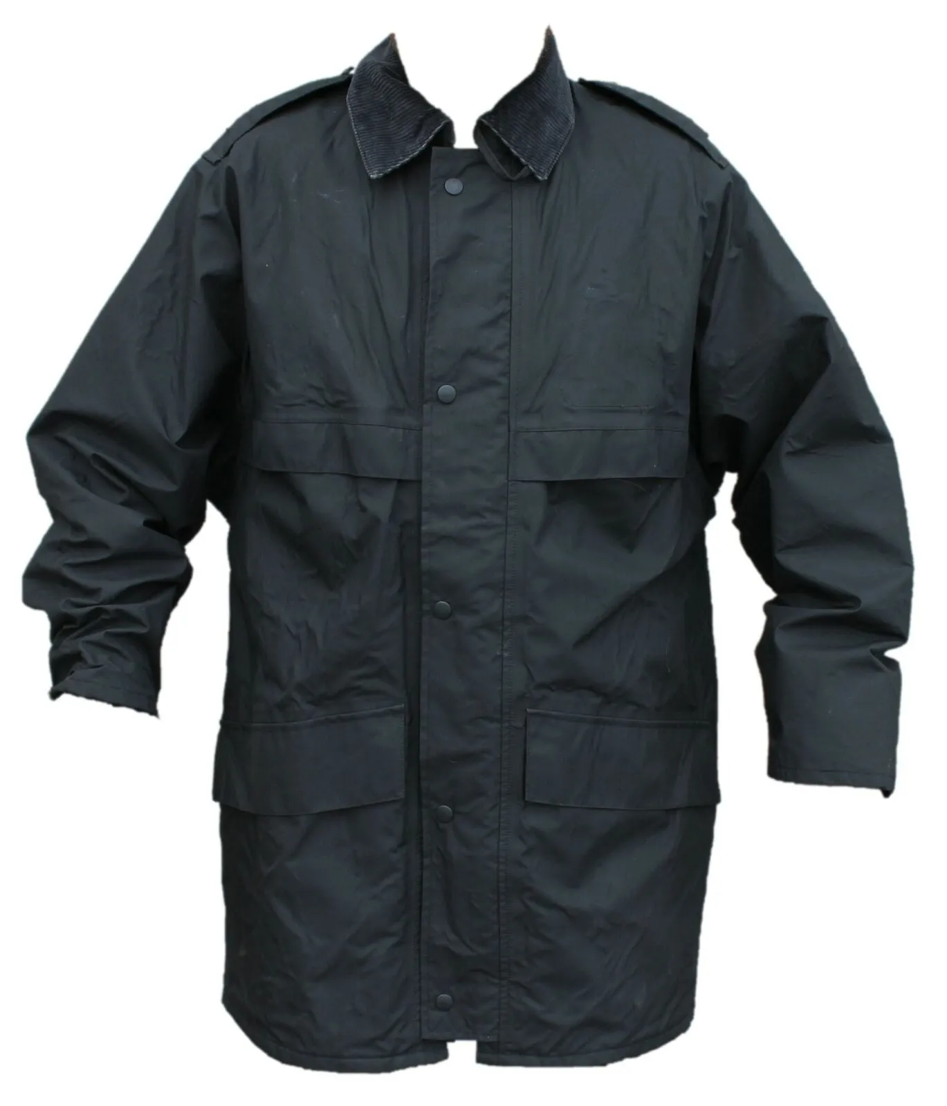 Ex Police 3/4 Length Black Waterproof Rain Coat With Collar Security BPC02B