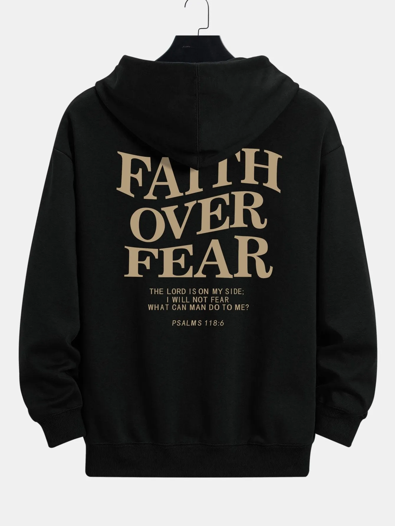 Faith Over Fear Print Relax Fit Hoodie & Drawstring Corduroy Cargo Jogger Pants