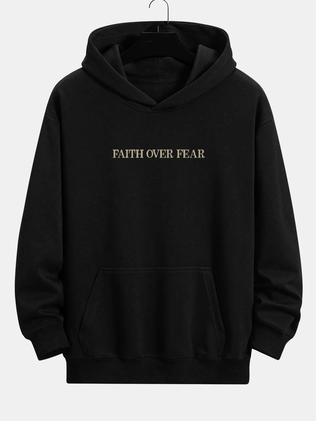 Faith Over Fear Print Relax Fit Hoodie & Drawstring Corduroy Cargo Jogger Pants