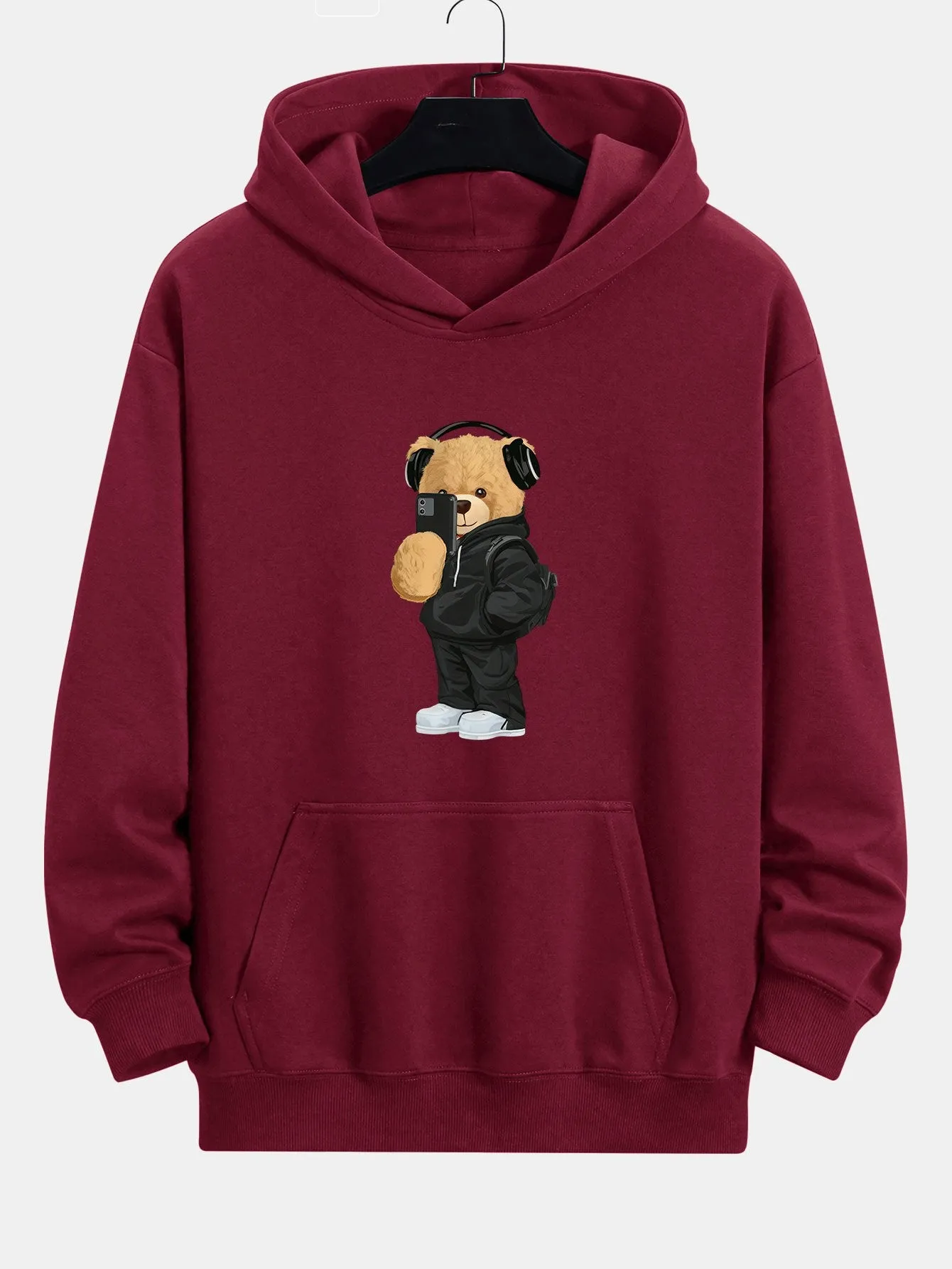 Fashion Bear Taking Photo Print Relax Fit Hoodie & Straight Leg Corduroy Pants