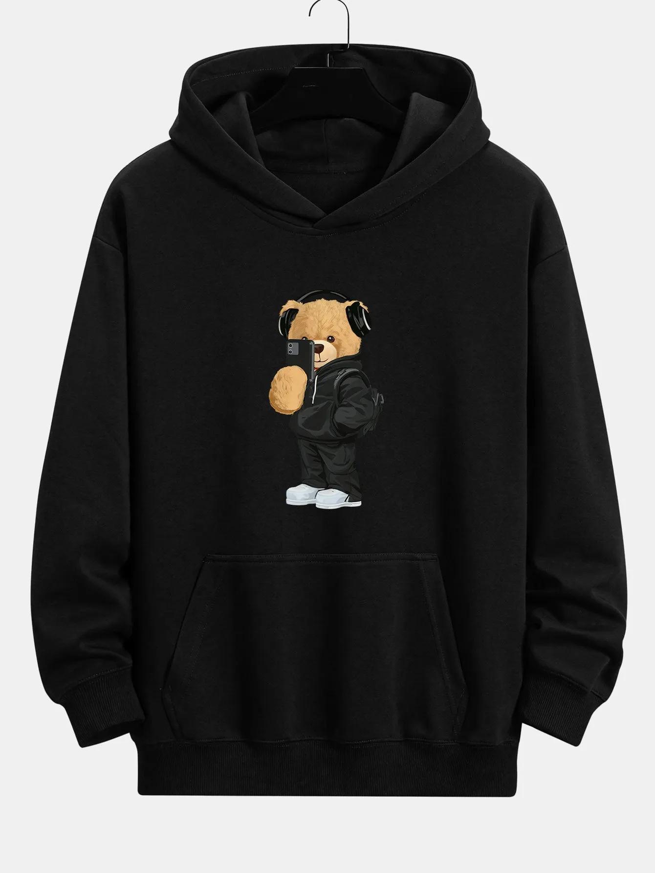 Fashion Bear Taking Photo Print Relax Fit Hoodie & Straight Leg Corduroy Pants